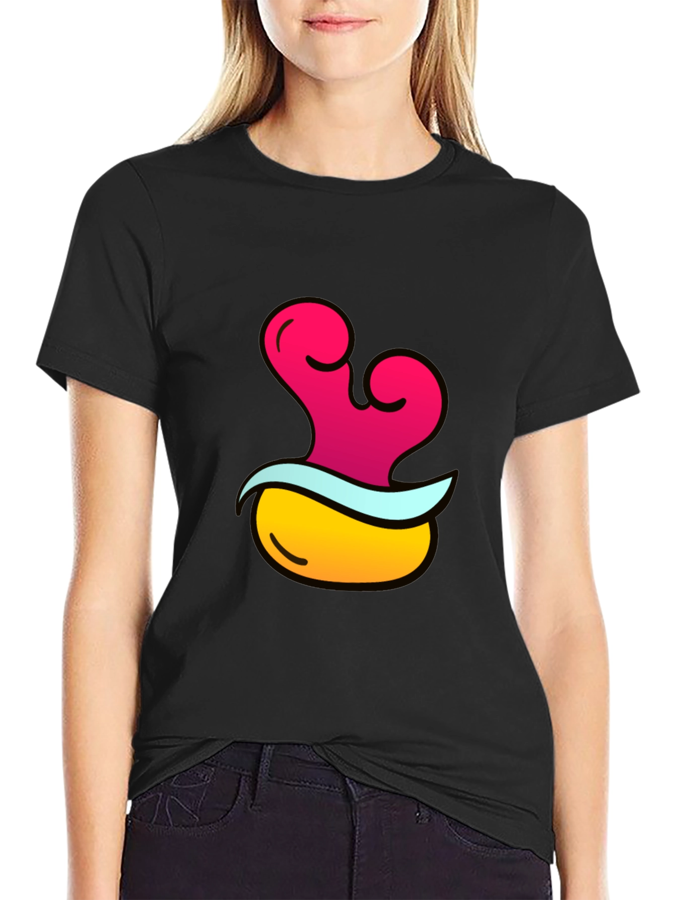 Funky Black T-Shirt with Cartoon Graphic