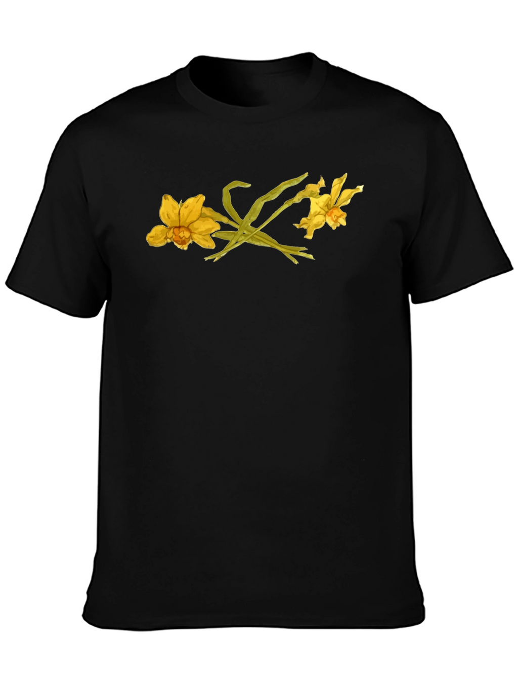 Floral Graphic Black T-Shirt - Daffodil Design