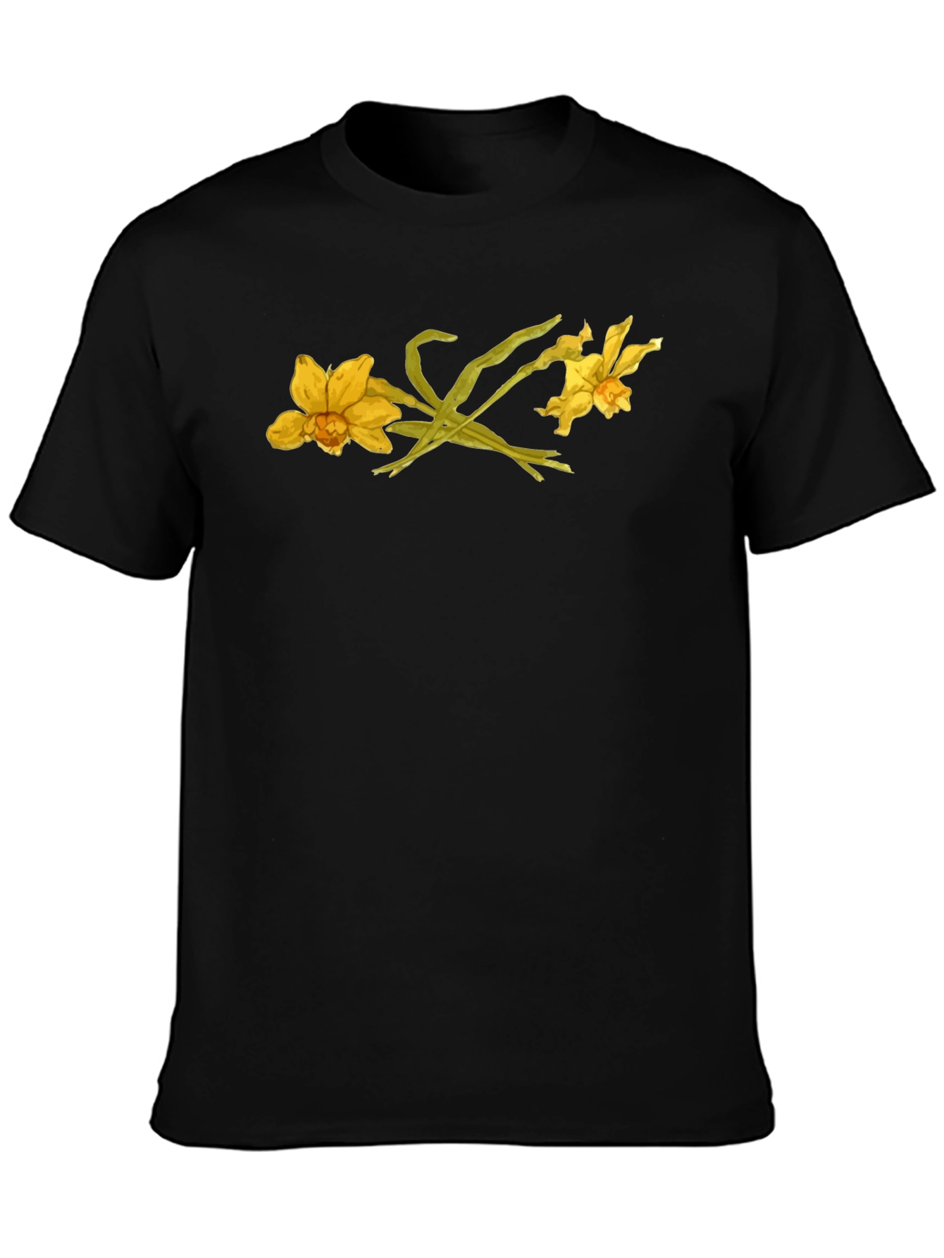 Floral Graphic Black T-Shirt - Daffodil Design