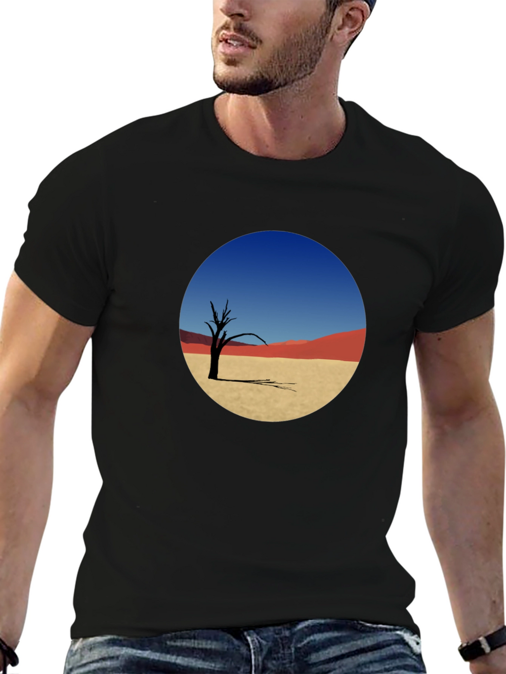 Desert Landscape Graphic Tee - Unique Mens Black T-Shirt