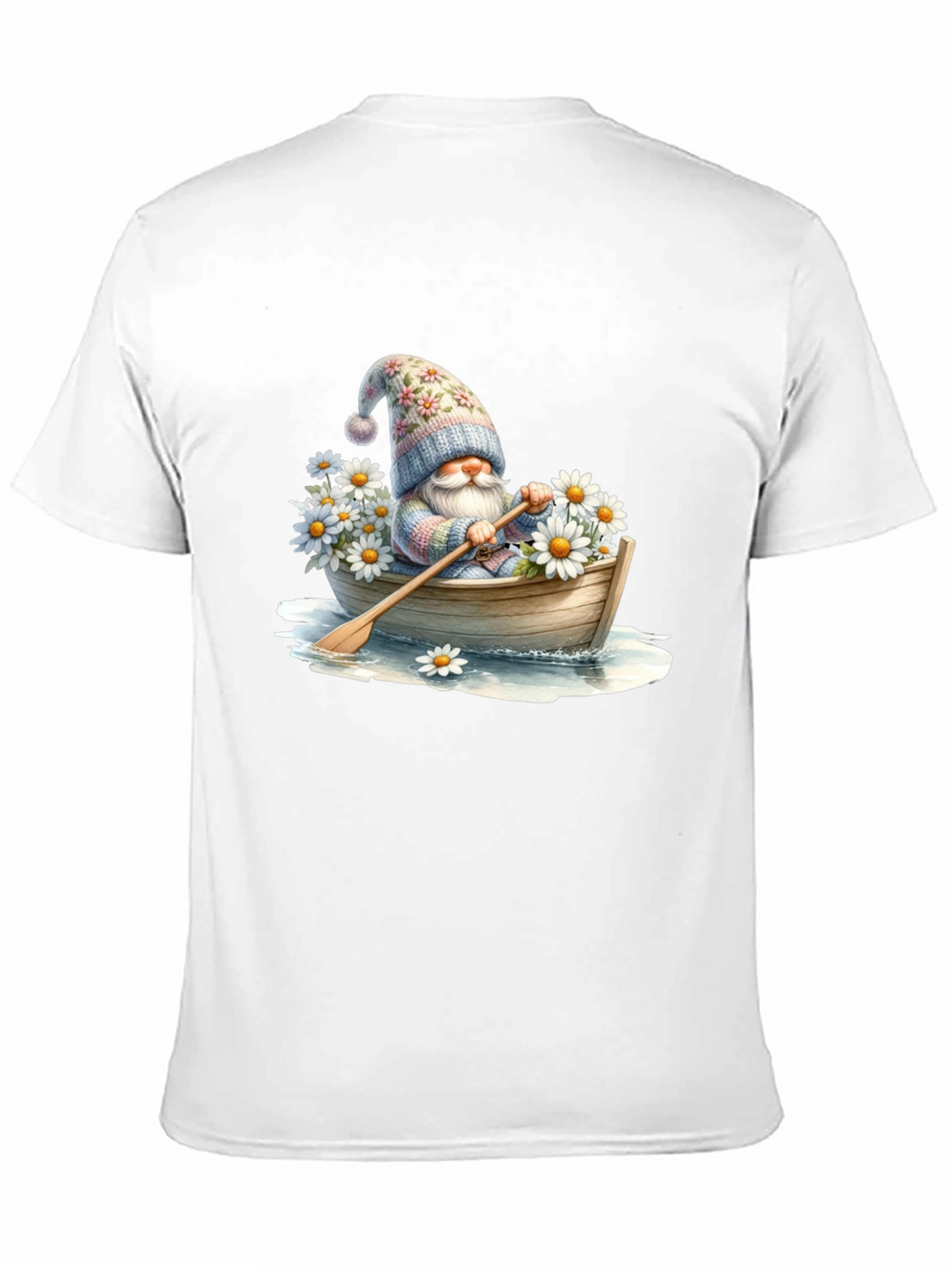 Gnome in Boat T-Shirt - Whimsical Floral Hat