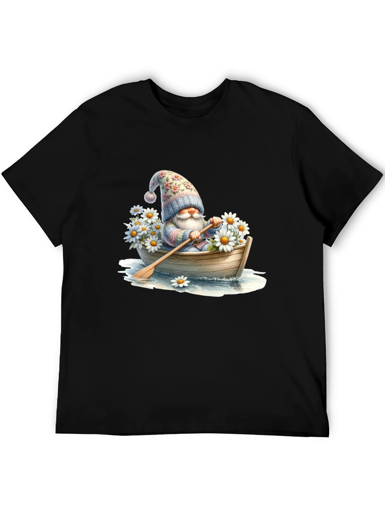 Gnome in Boat T-Shirt - Whimsical Floral Hat