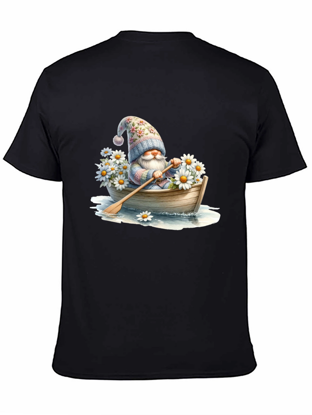 Gnome in Boat T-Shirt - Whimsical Floral Hat