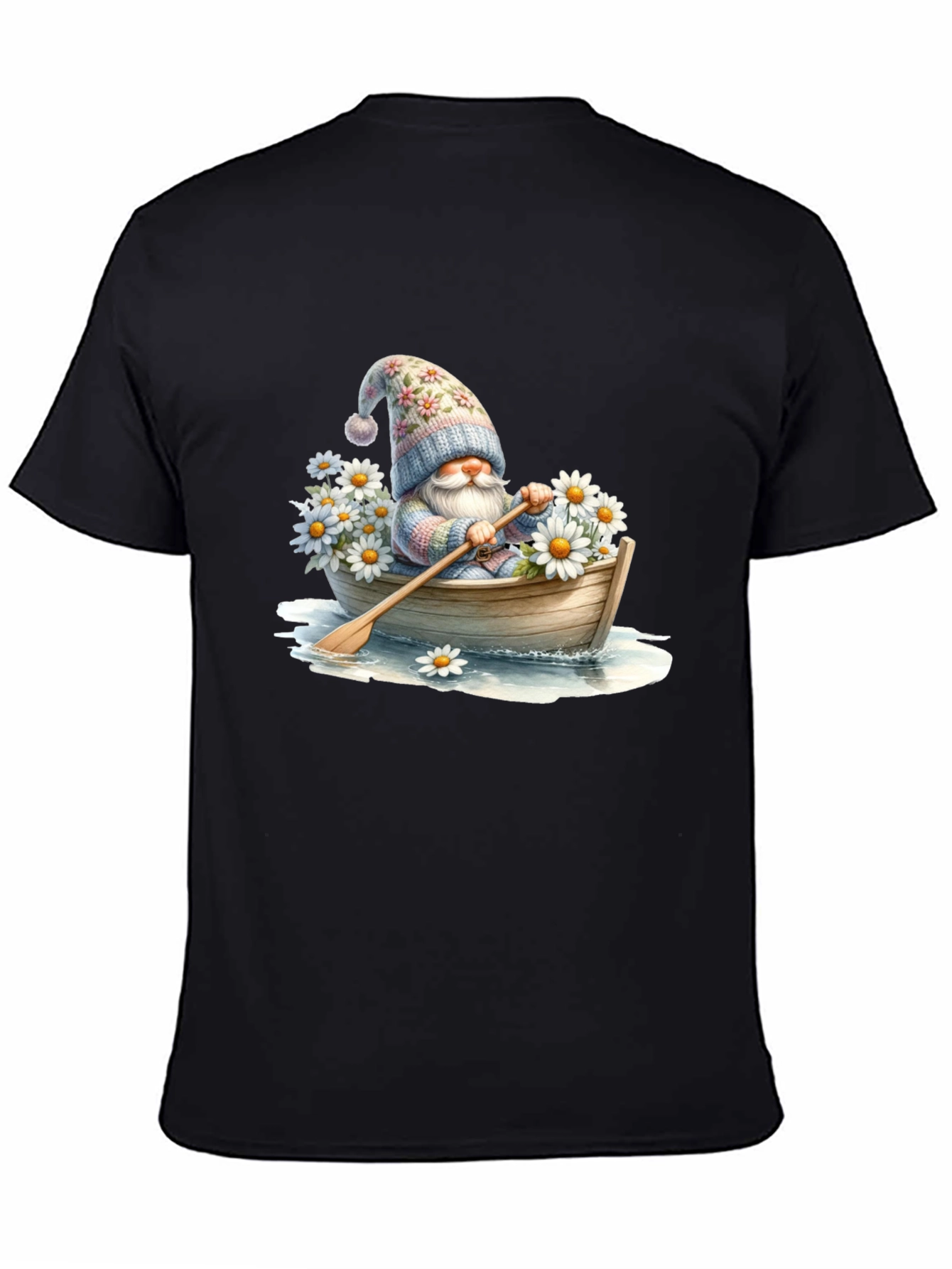 Gnome in Boat T-Shirt - Whimsical Floral Hat