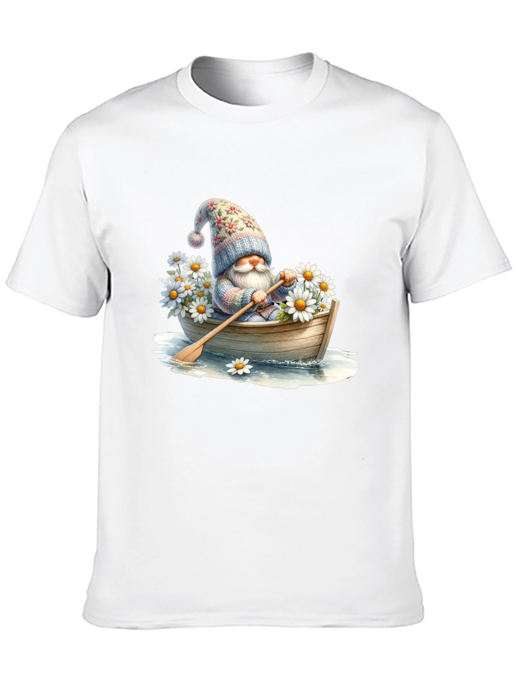 Gnome in Boat T-Shirt - Whimsical Floral Hat