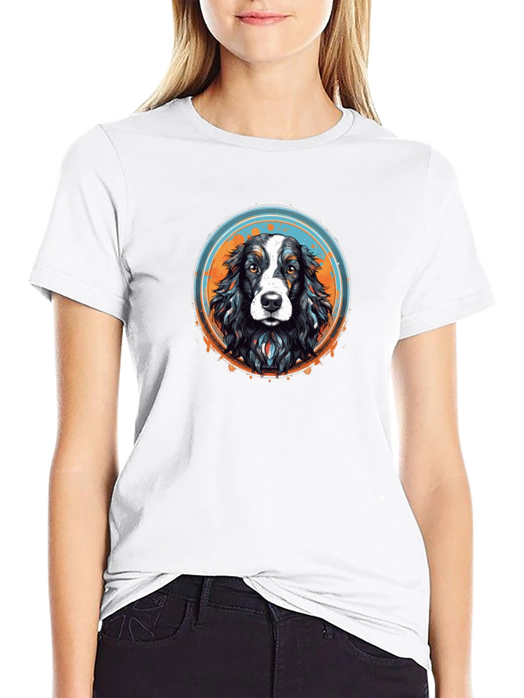 Dog Graphic T-Shirt - Black Crew Neck
