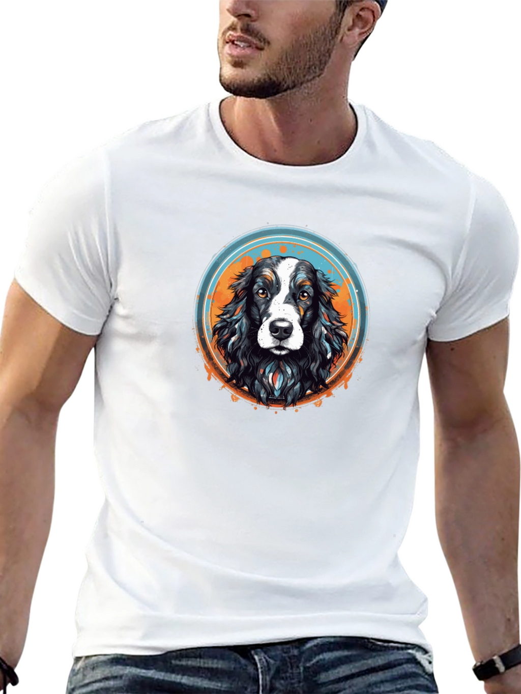 Dog Graphic T-Shirt - Black Crew Neck