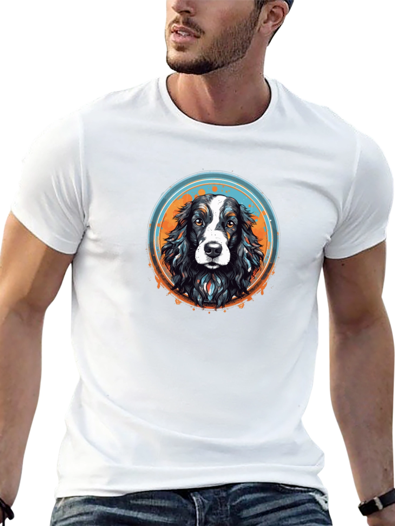 Dog Graphic T-Shirt - Black Crew Neck