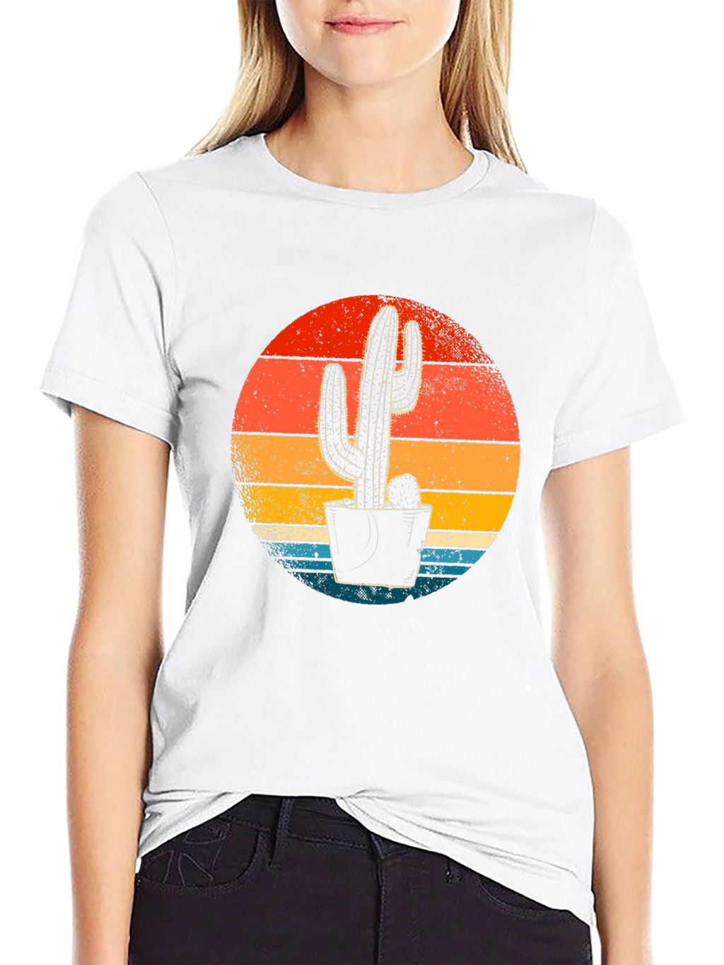 Retro Sunset Cactus Graphic Tee - Desert Vibes