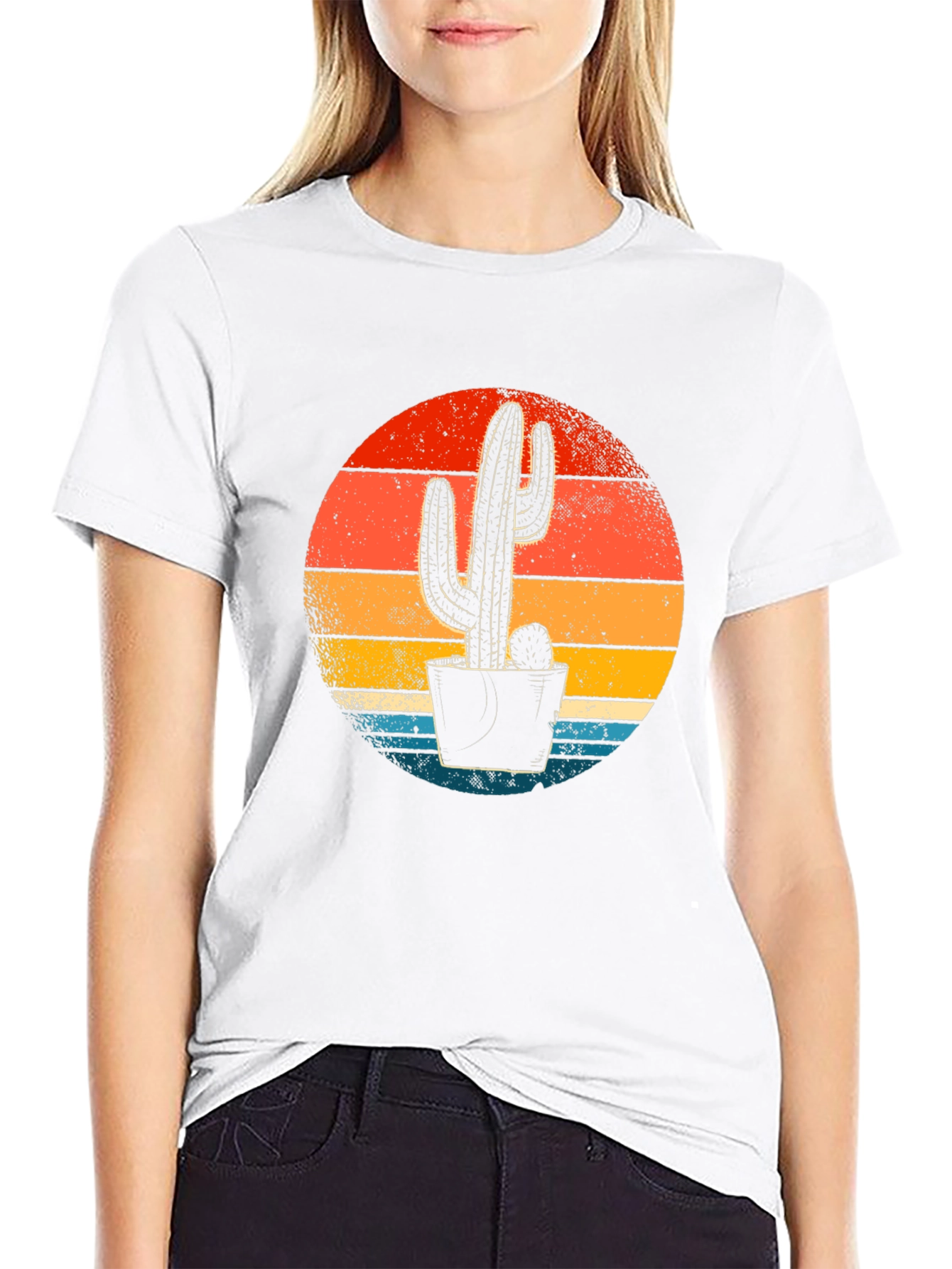 Retro Sunset Cactus Graphic Tee - Desert Vibes