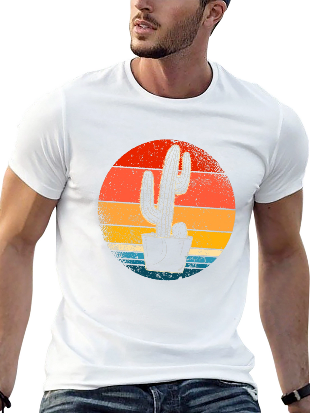 Retro Sunset Cactus Graphic Tee - Desert Vibes