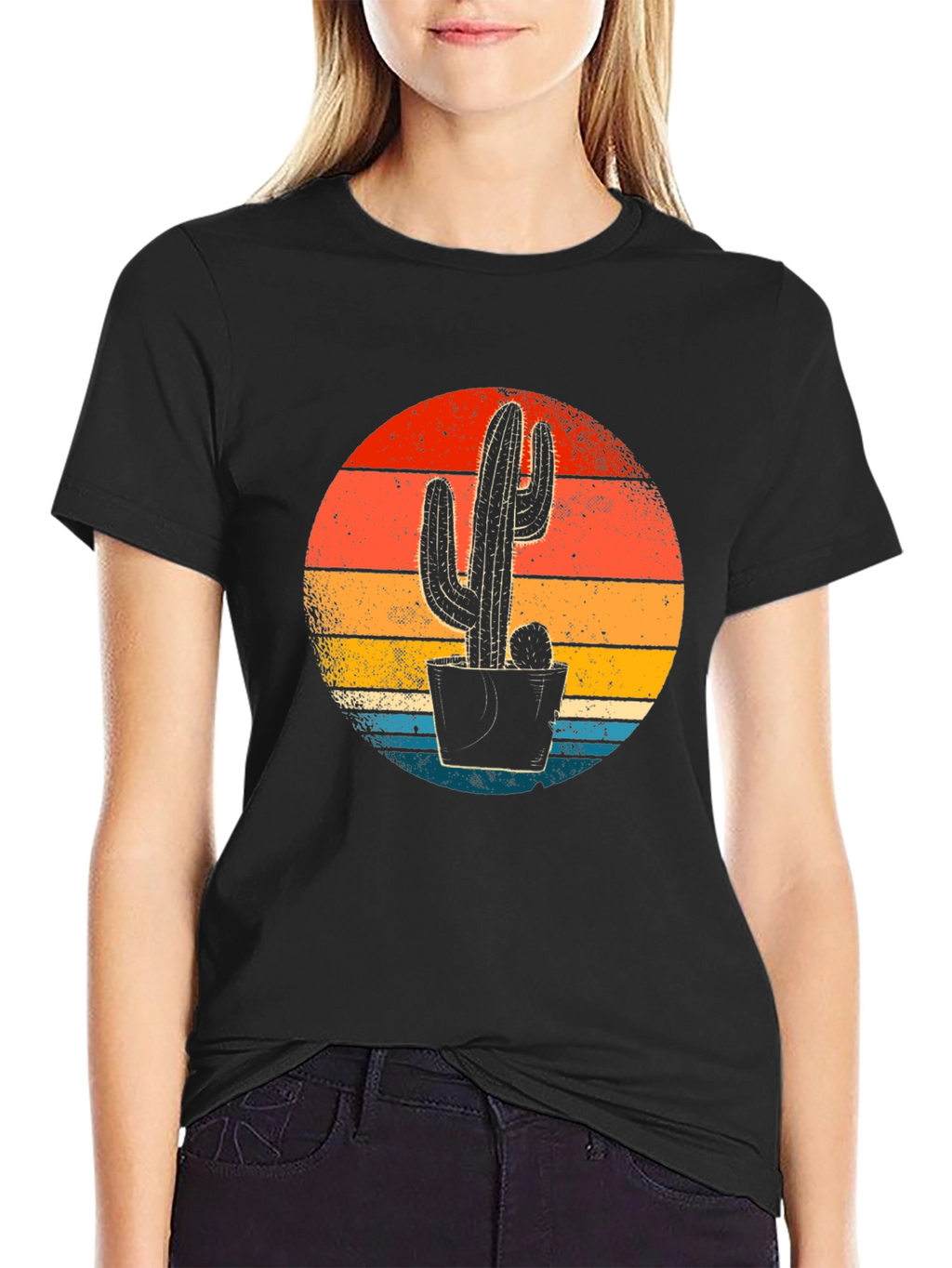 Retro Sunset Cactus Graphic Tee - Desert Vibes