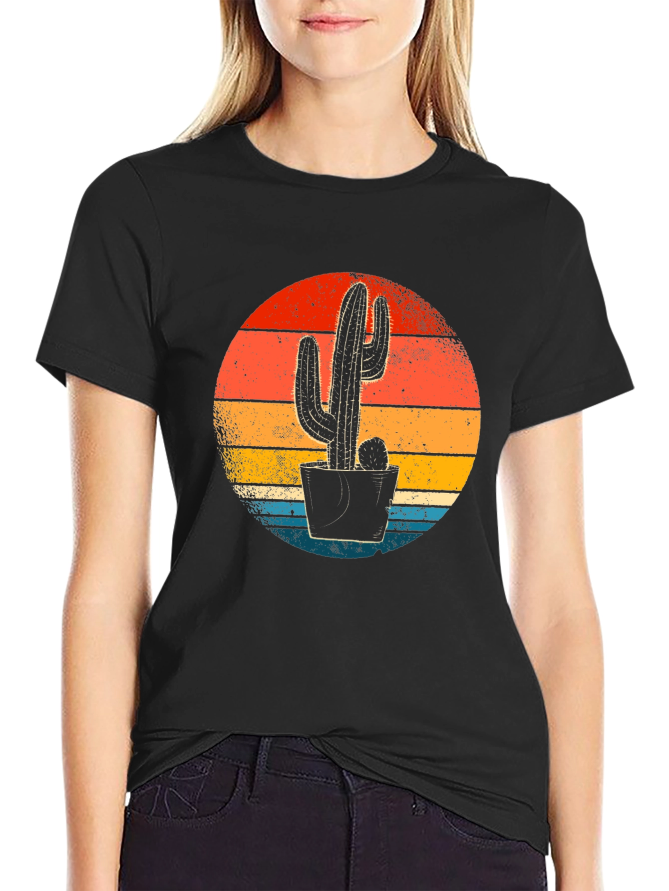 Retro Sunset Cactus Graphic Tee - Desert Vibes
