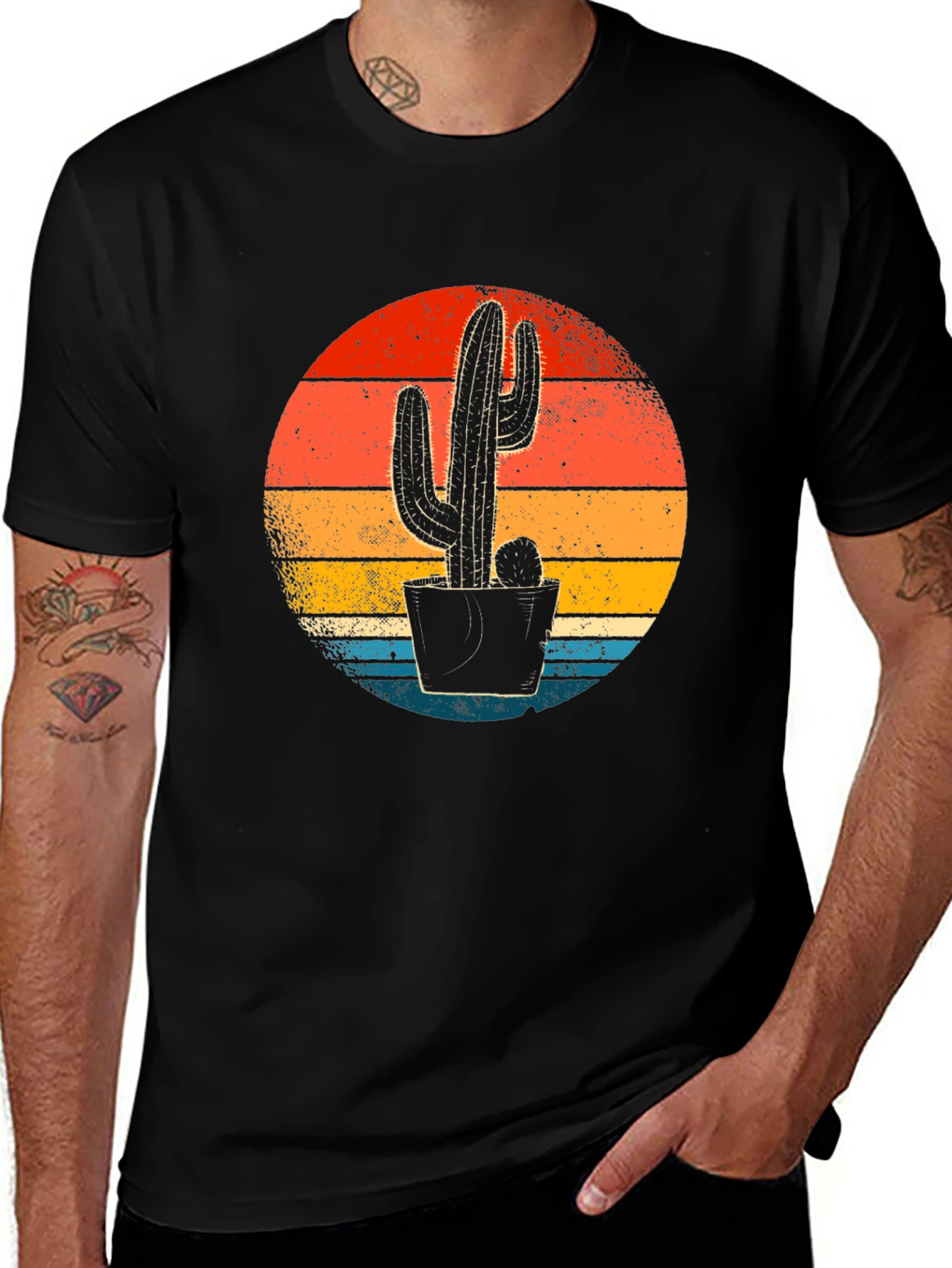 Retro Sunset Cactus Graphic Tee - Desert Vibes