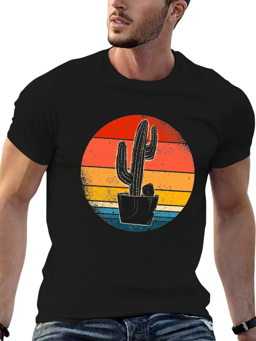 Retro Sunset Cactus Graphic Tee - Desert Vibes