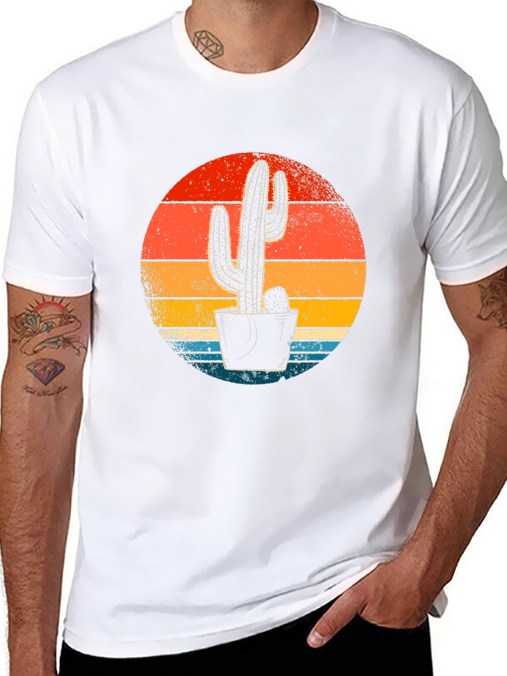 Retro Sunset Cactus Graphic Tee - Desert Vibes