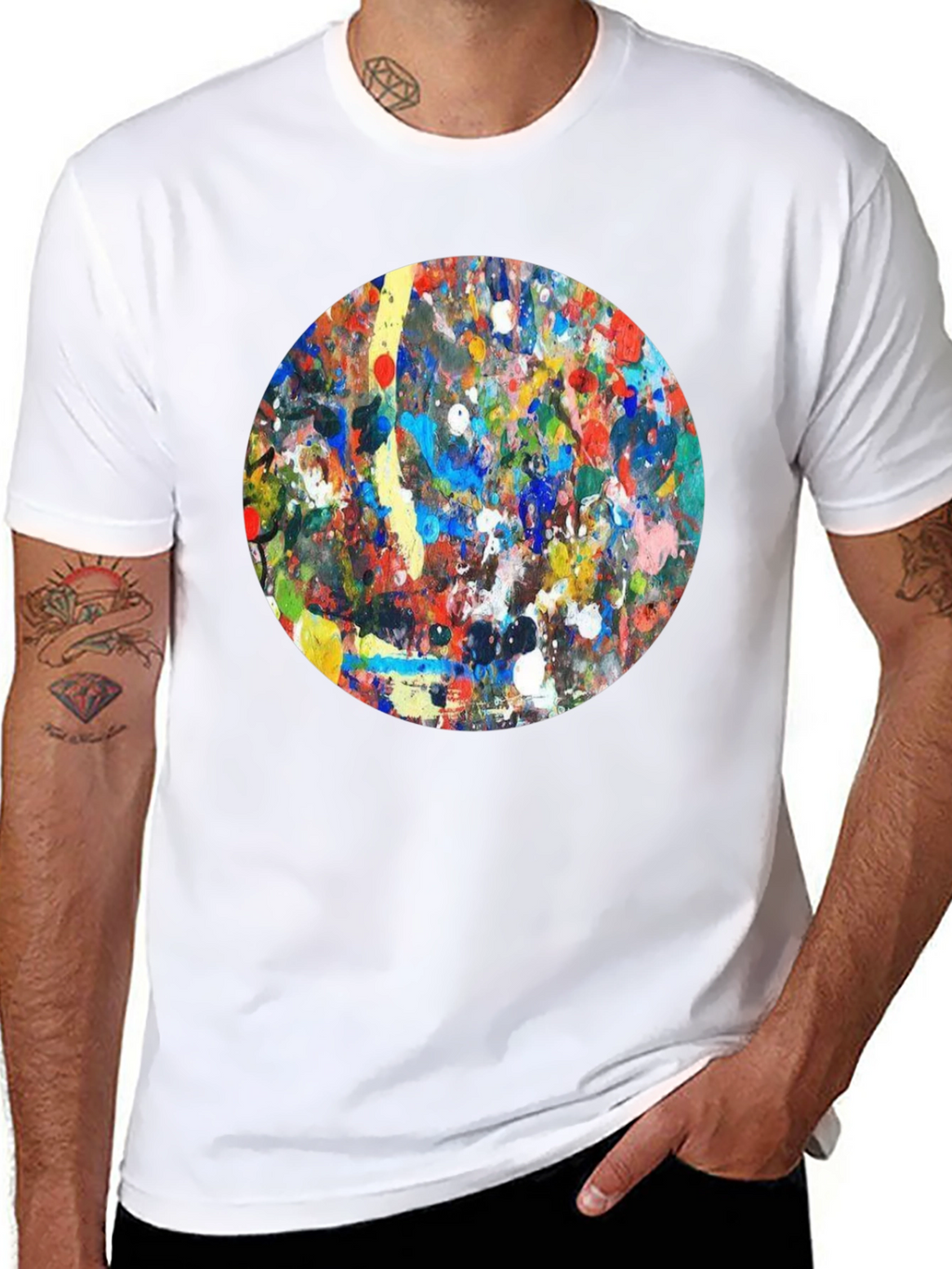Abstract Art Circle T-Shirt - Black Crew Neck Tee
