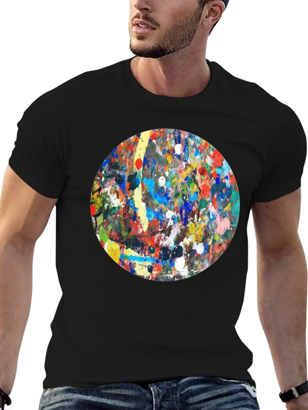 Abstract Art Circle T-Shirt - Black Crew Neck Tee