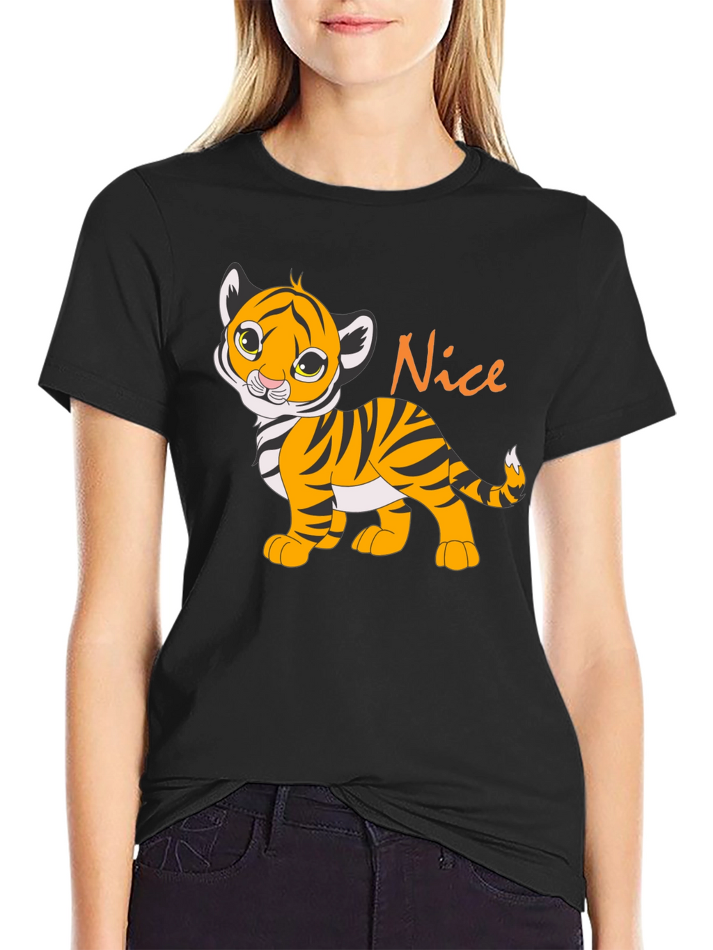 Cute Tiger Cub Nice Graphic T-Shirt - Black
