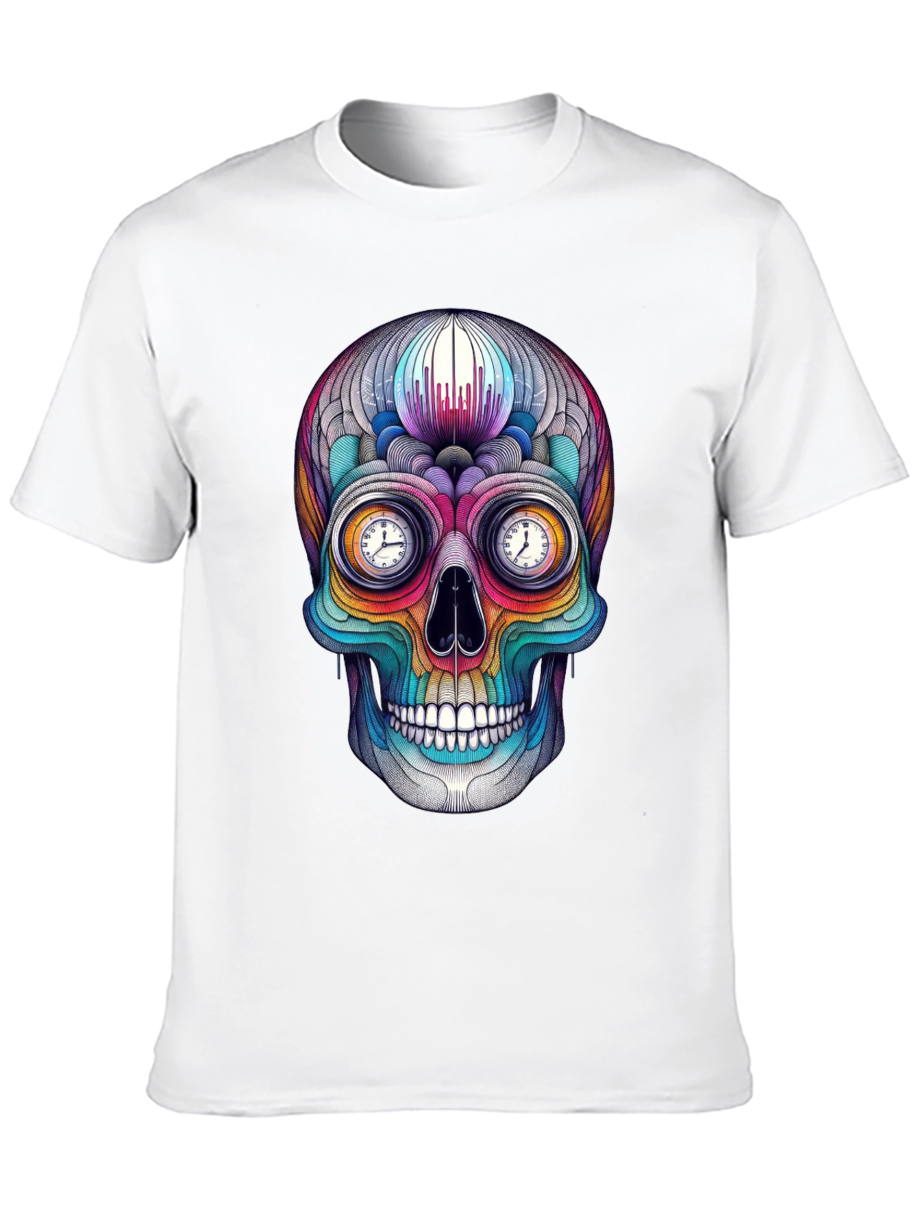 Colorful Skull T-Shirt with Time-Telling Eyes