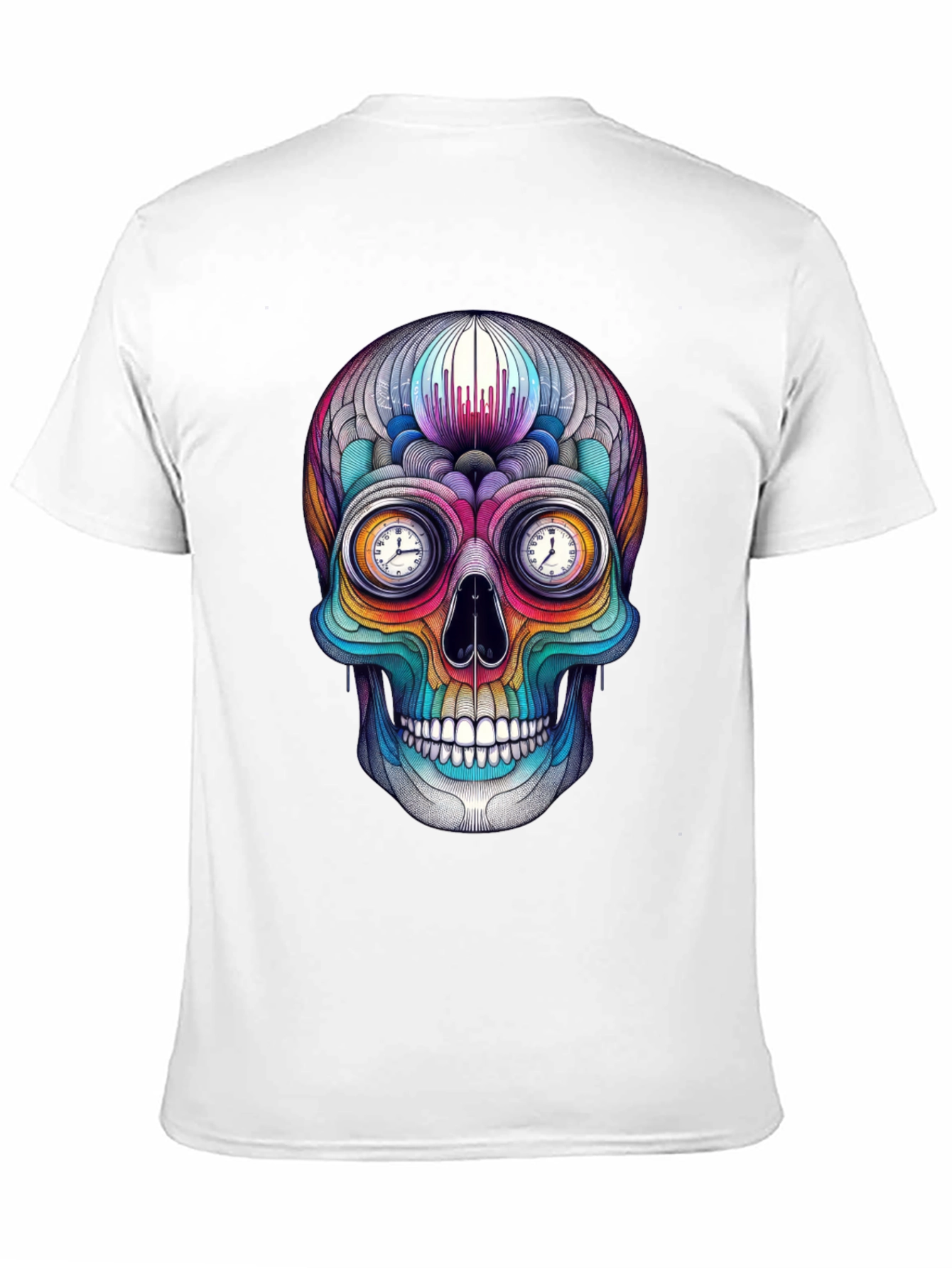 Colorful Skull T-Shirt with Time-Telling Eyes