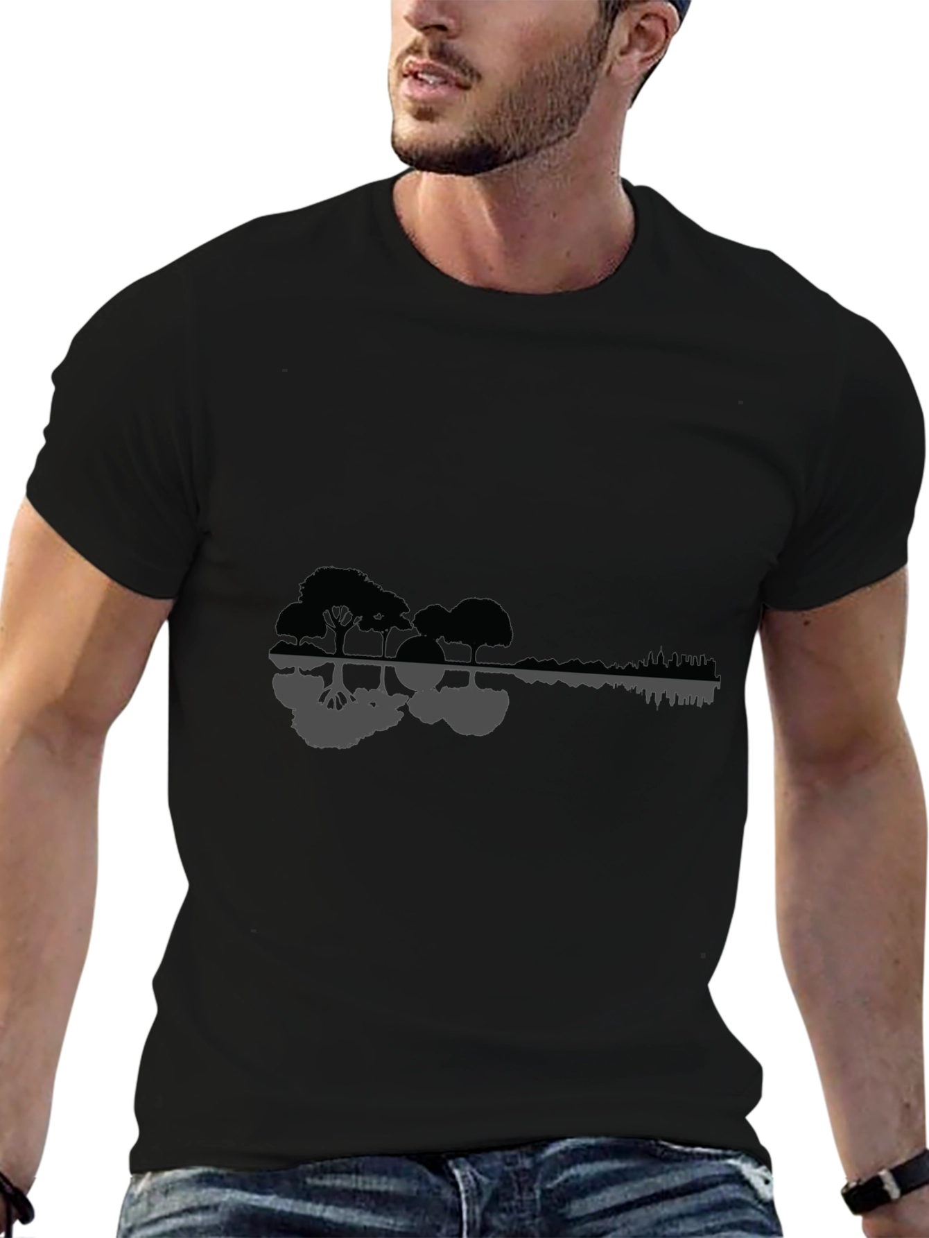 Nature Guitar Graphic Tee - Black Cotton Blend