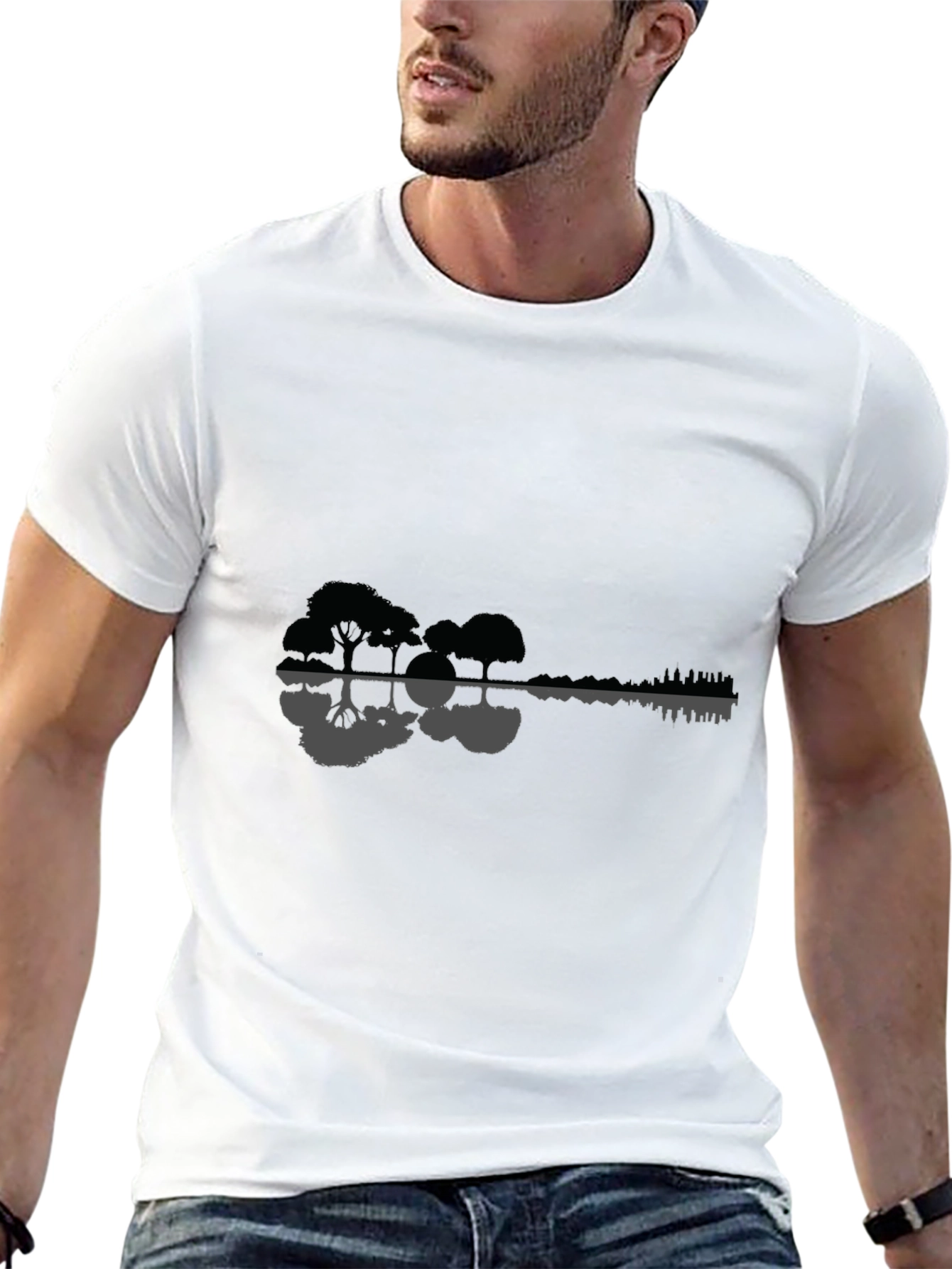 Nature Guitar Graphic Tee - Black Cotton Blend