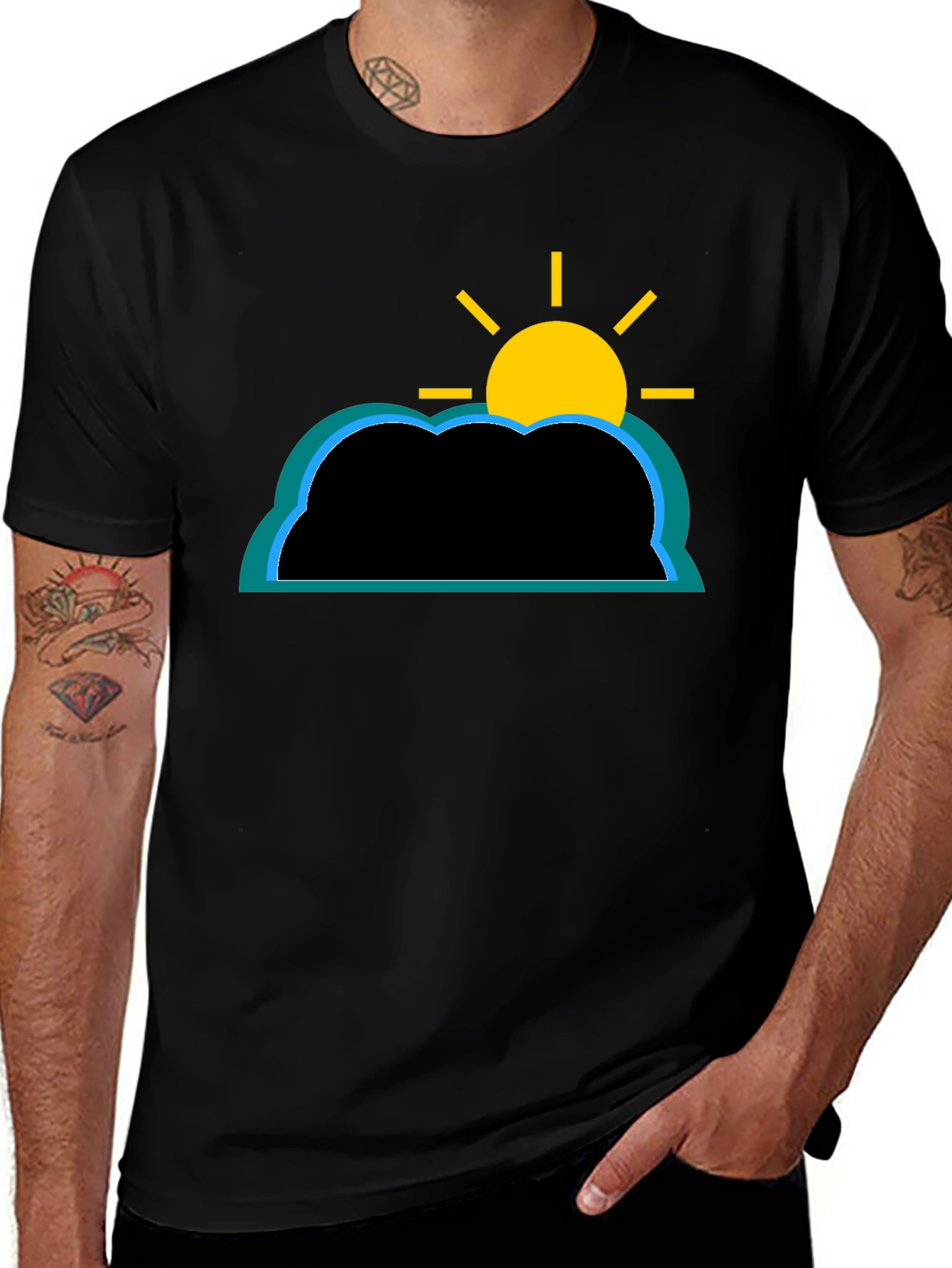 Cloud and Sun Graphic T-Shirt - Black