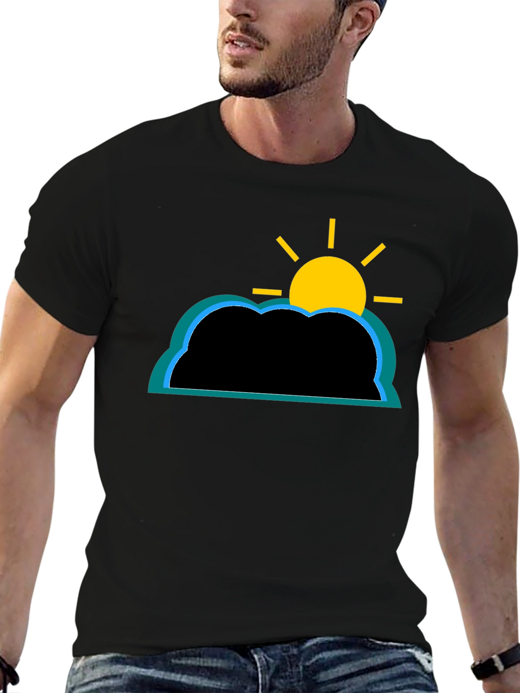 Cloud and Sun Graphic T-Shirt - Black