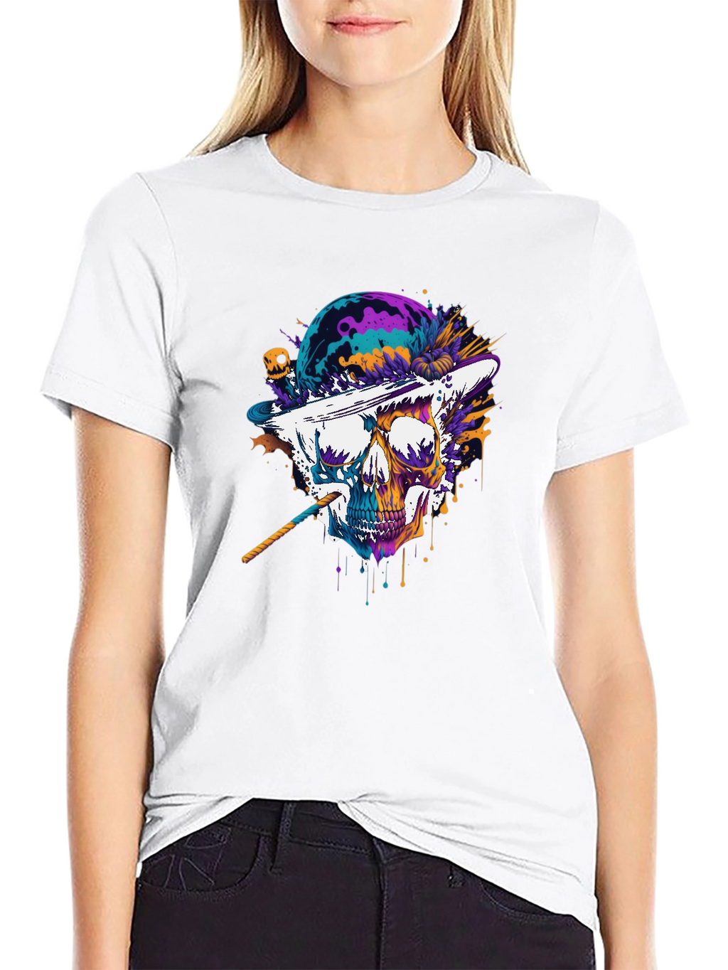 Skull Hat T-Shirt - Vibrant Graphic Tee