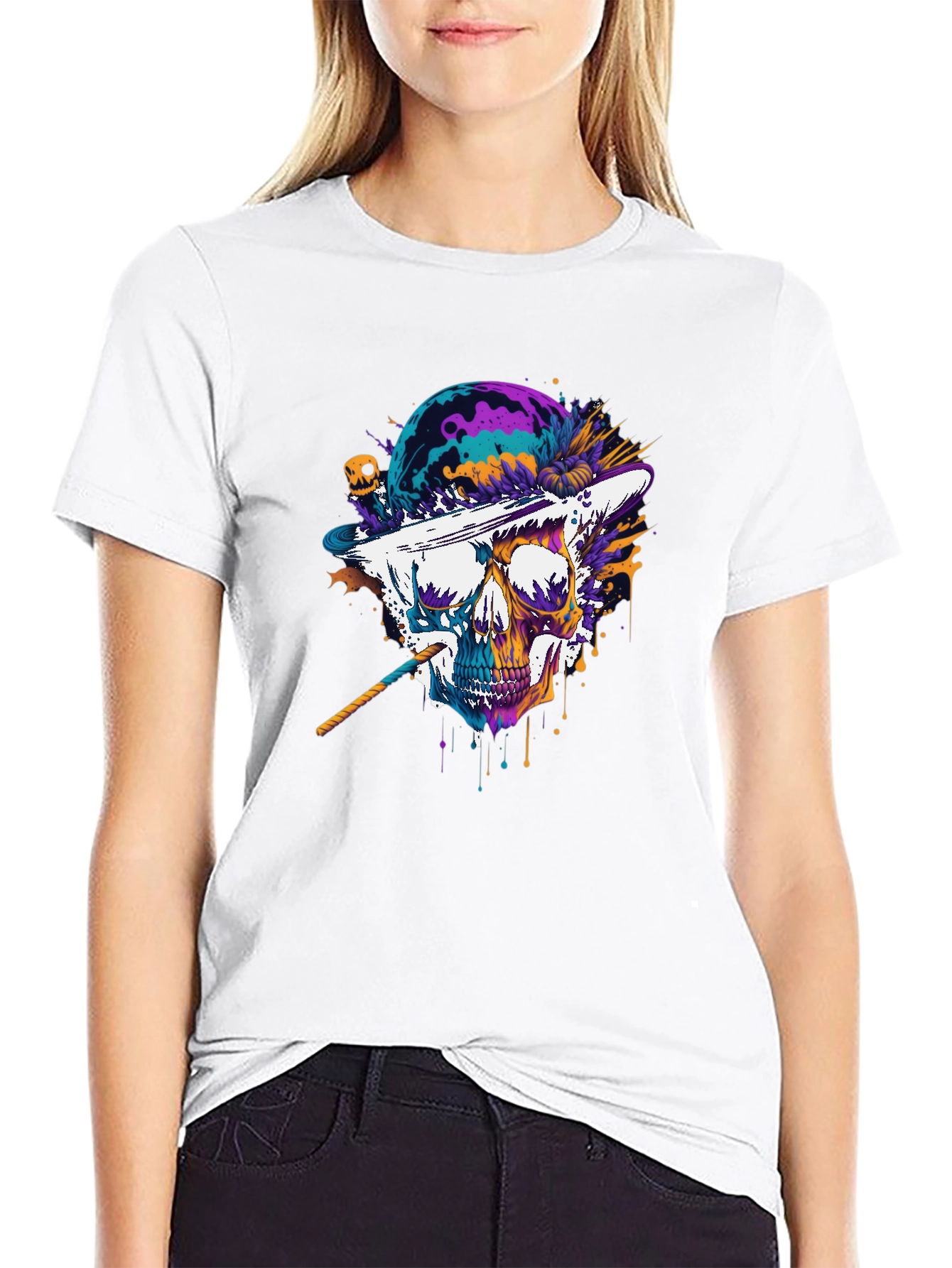 Skull Hat T-Shirt - Vibrant Graphic Tee