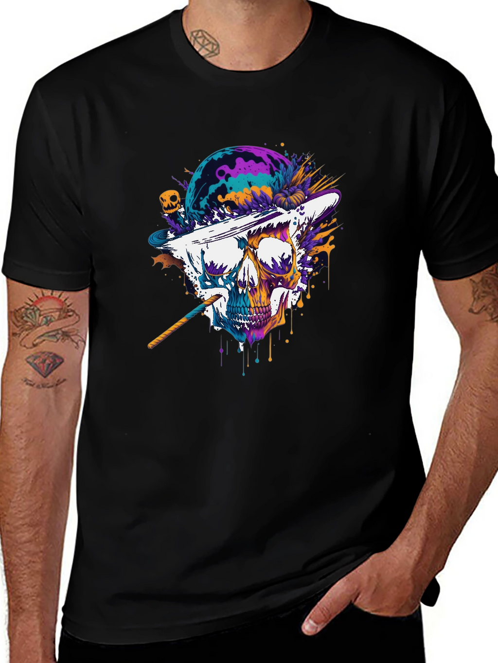Skull Hat T-Shirt - Vibrant Graphic Tee