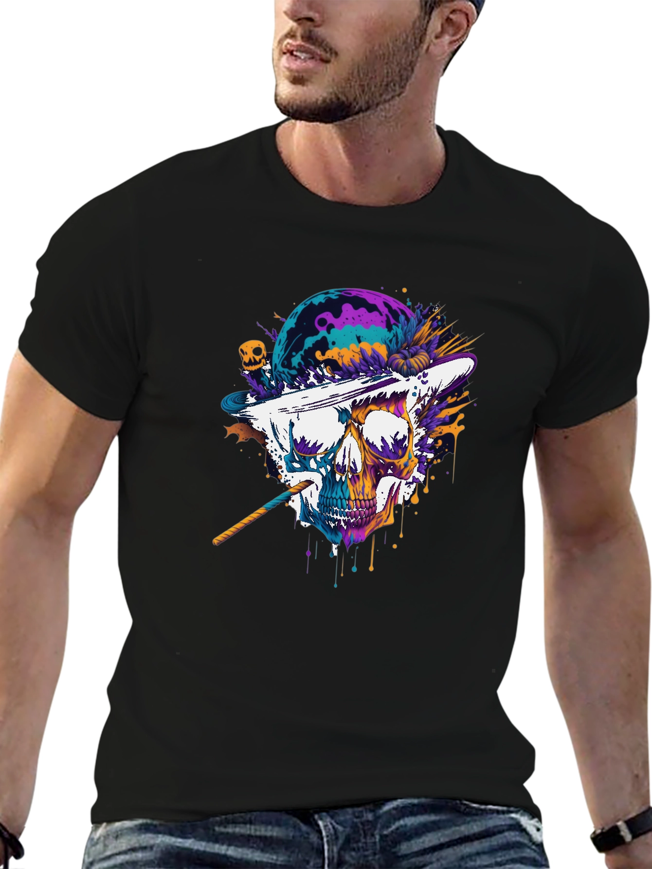 Skull Hat T-Shirt - Vibrant Graphic Tee