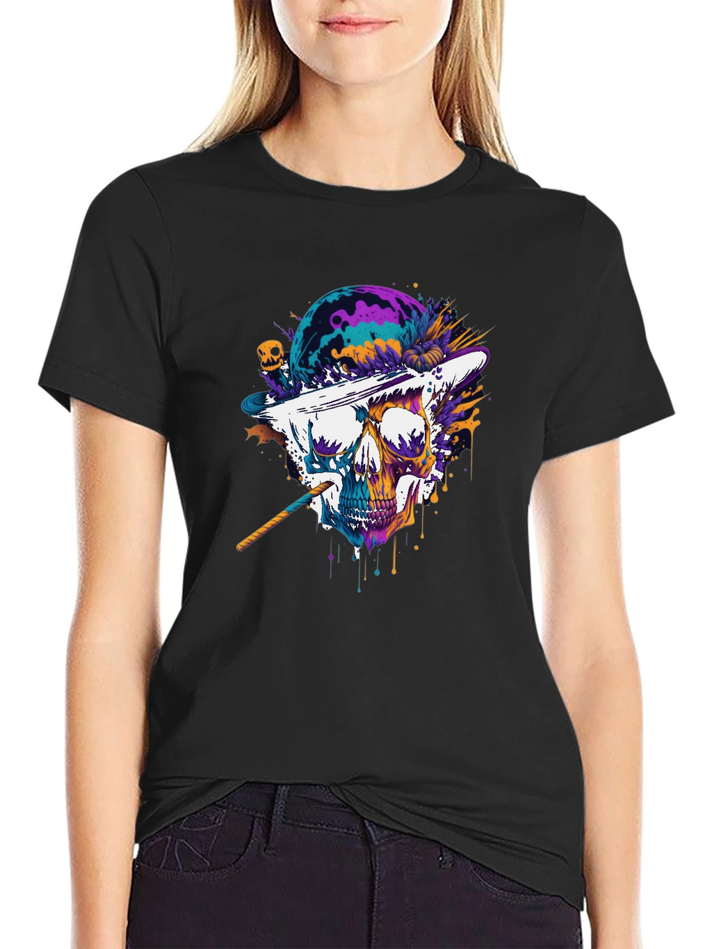 Skull Hat T-Shirt - Vibrant Graphic Tee