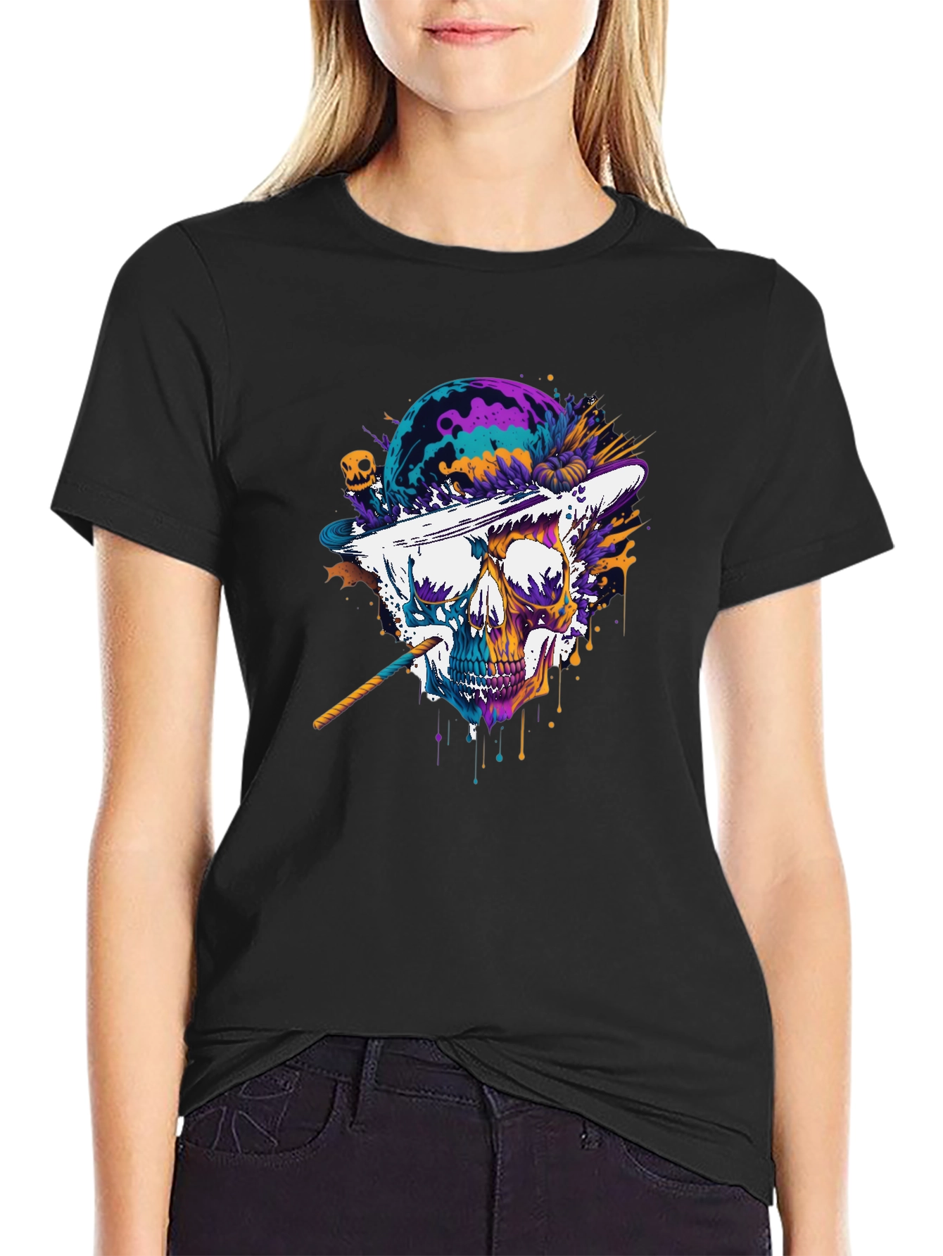 Skull Hat T-Shirt - Vibrant Graphic Tee