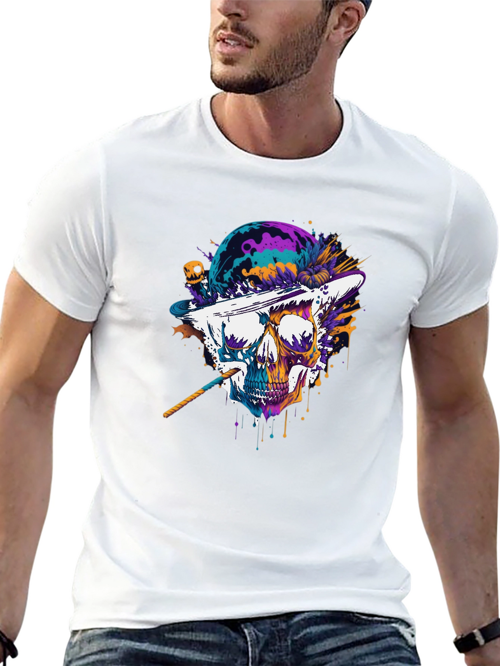 Skull Hat T-Shirt - Vibrant Graphic Tee