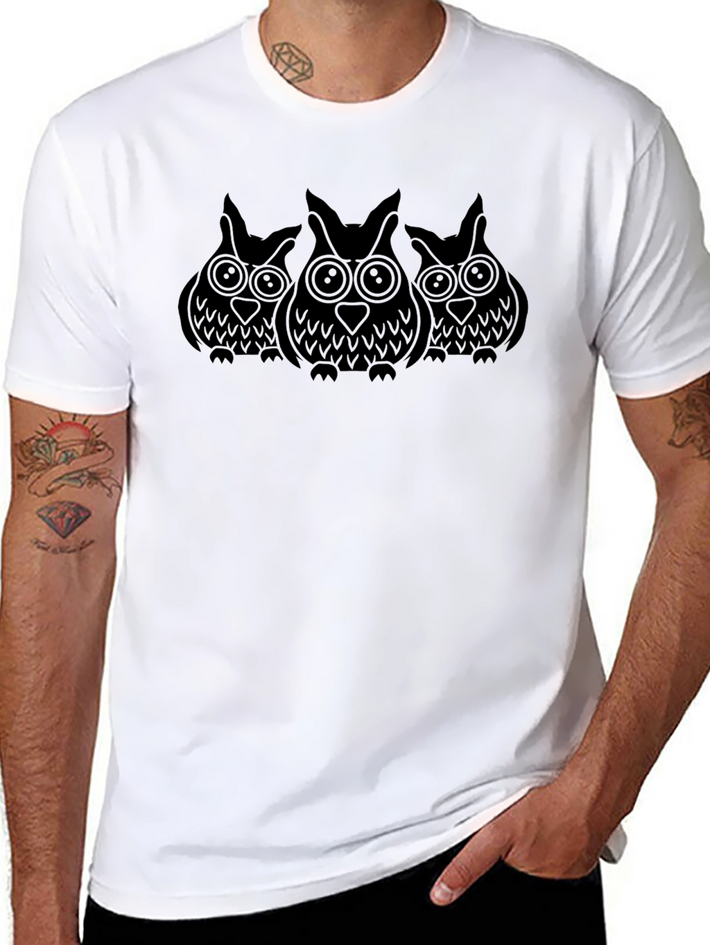 Owl Trio Graphic Tee - Black Cotton Comfort