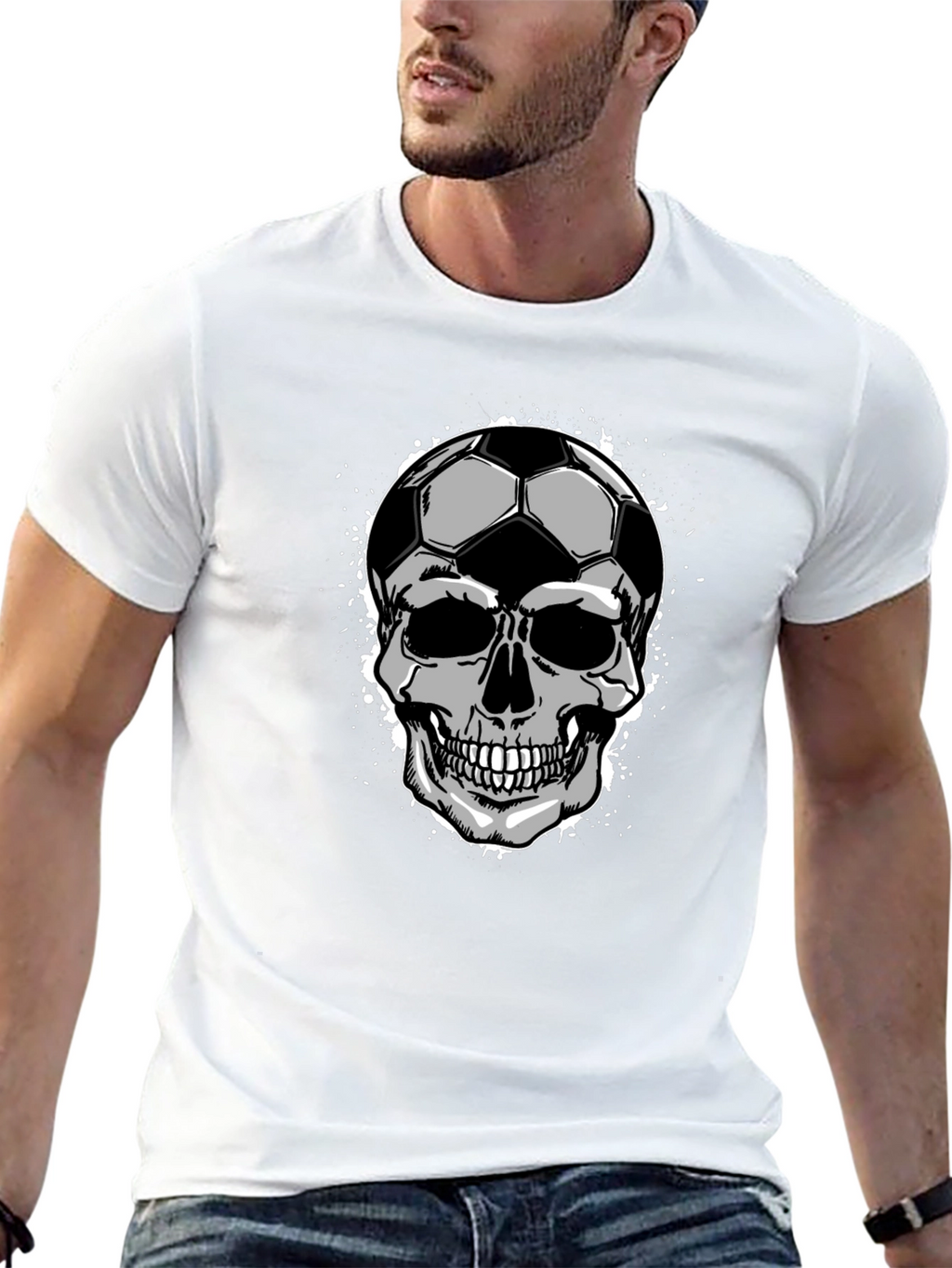 Soccer Ball Skull Graphic Tee - Mens Black T-Shirt