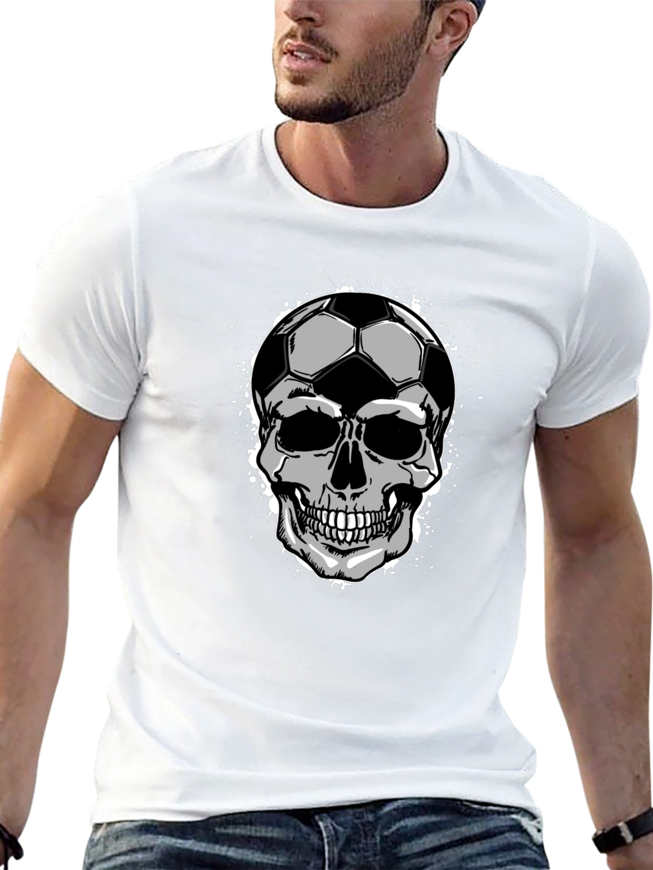 Soccer Ball Skull Graphic Tee - Mens Black T-Shirt