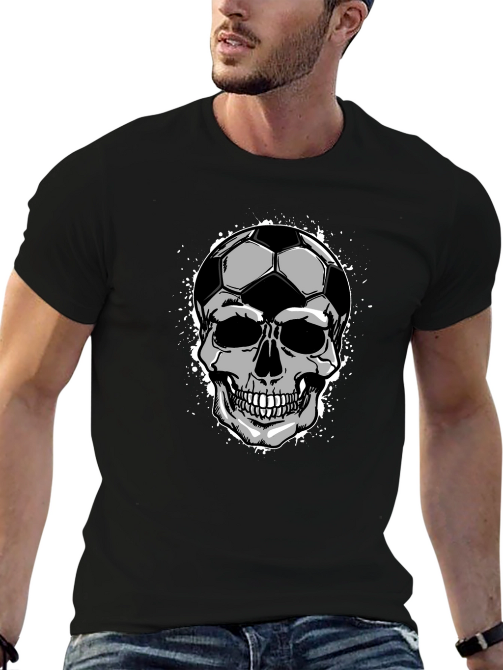 Soccer Ball Skull Graphic Tee - Mens Black T-Shirt