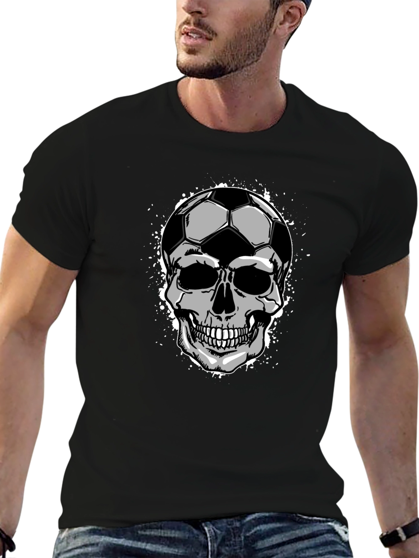 Soccer Ball Skull Graphic Tee - Mens Black T-Shirt