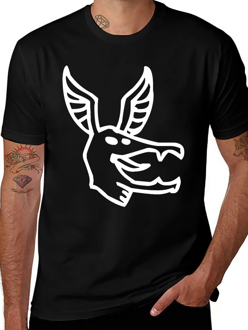 Stylized Animal Graphic Print Black T-Shirt