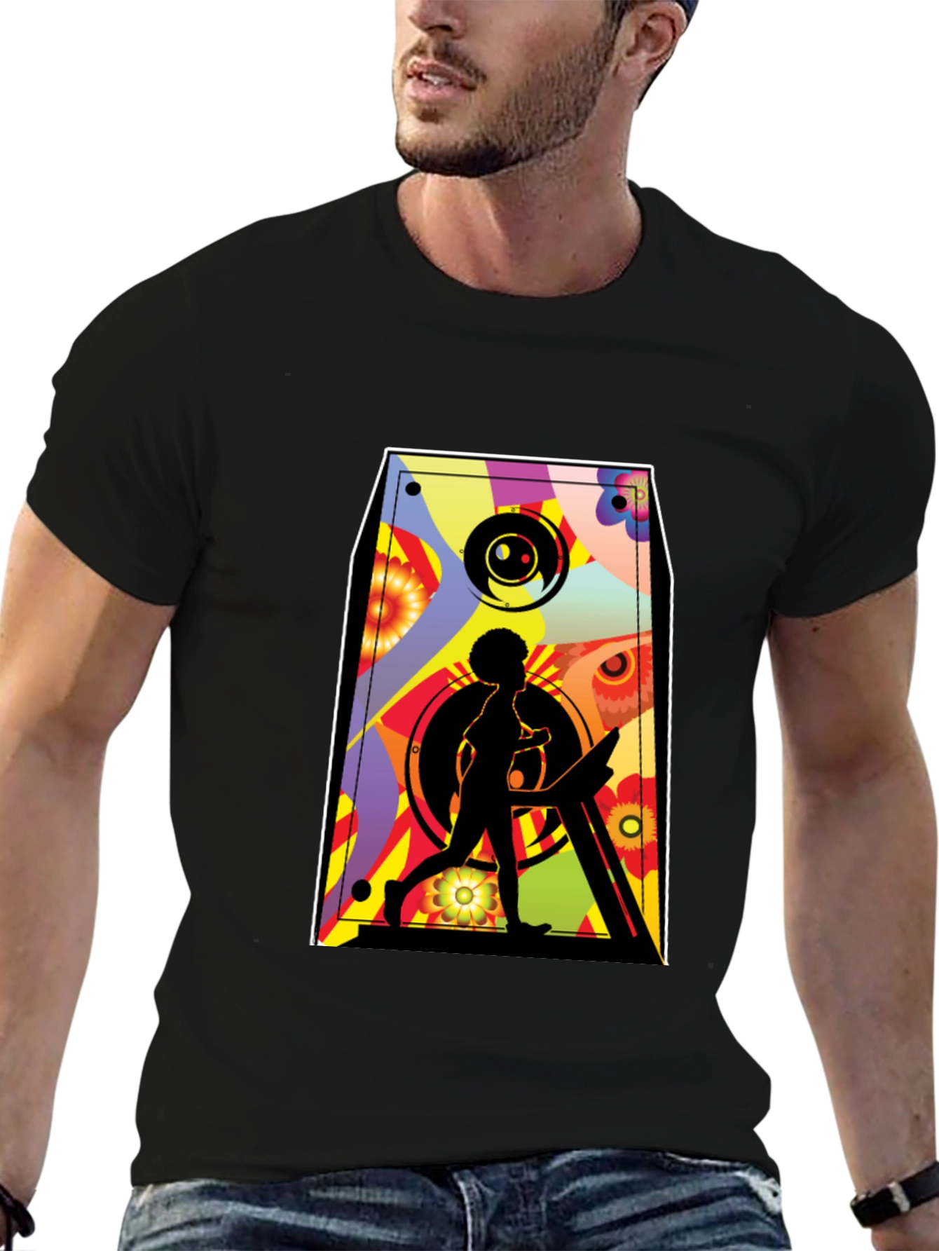 Retro Speaker Graphic Tee - Black Cotton Blend