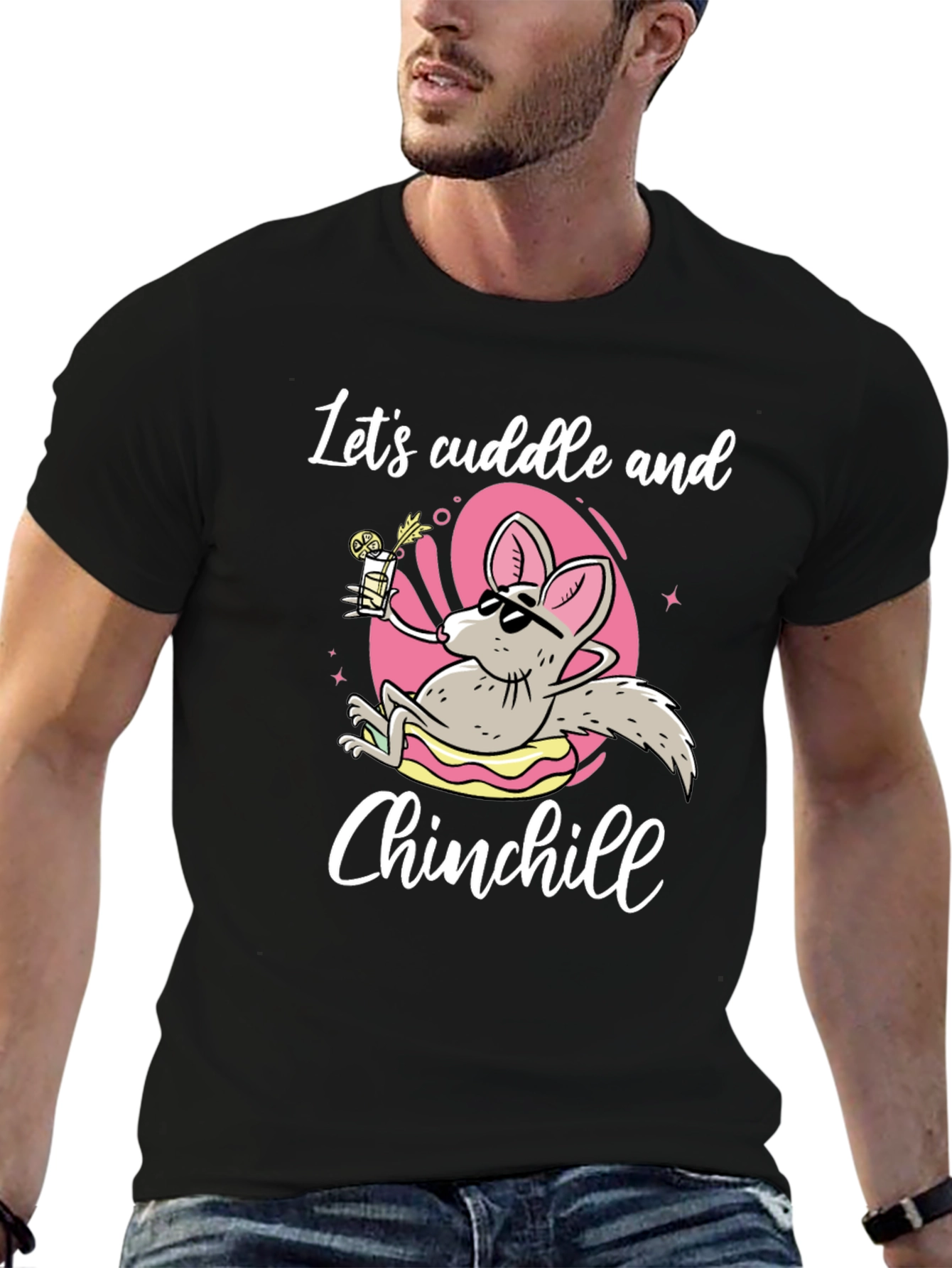 Lets Cuddle and Chinchill T-Shirt - Black Cotton Tee
