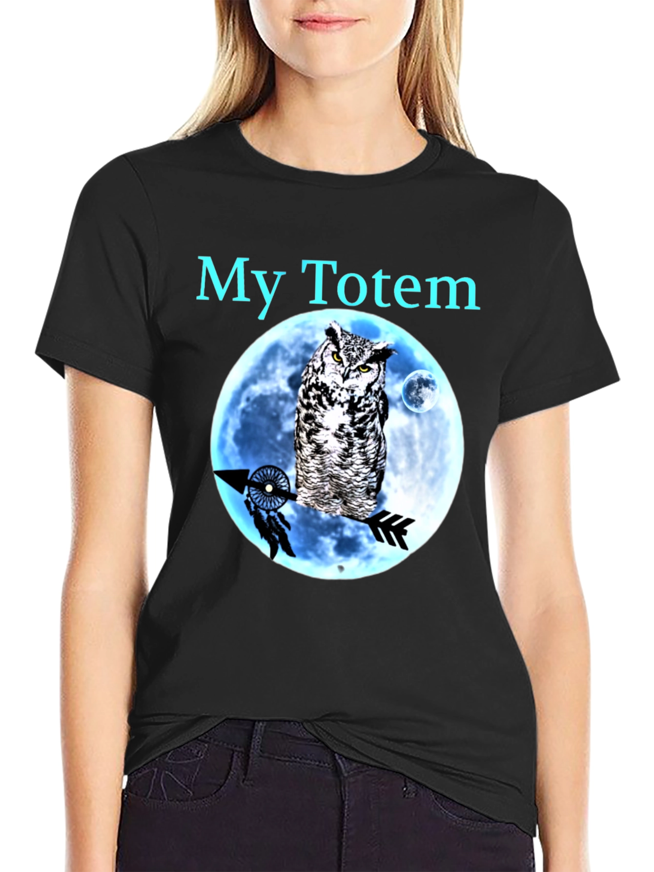 My Totem Owl Moon T-Shirt - Black Cotton Graphic Tee