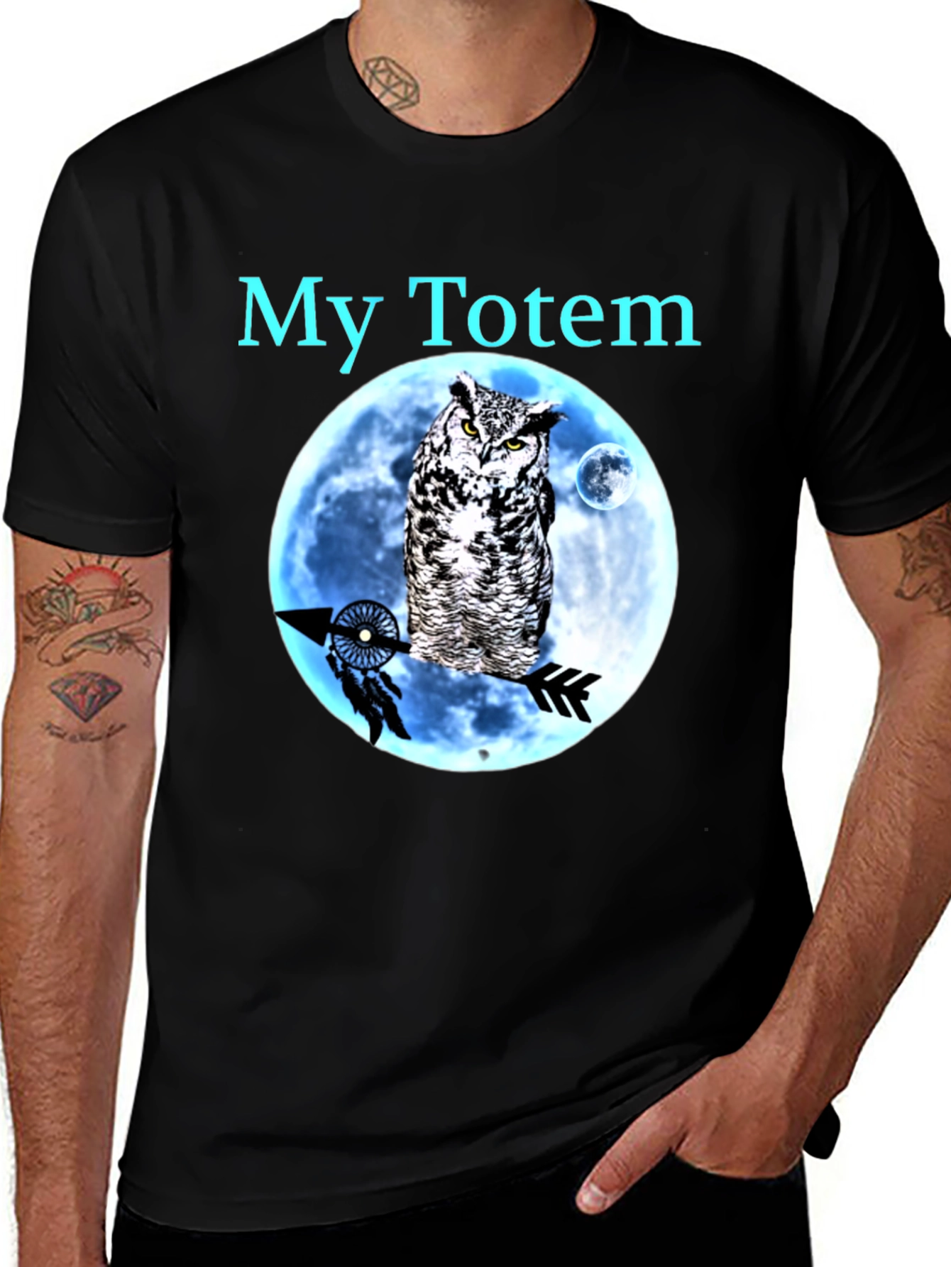 My Totem Owl Moon T-Shirt - Black Cotton Graphic Tee