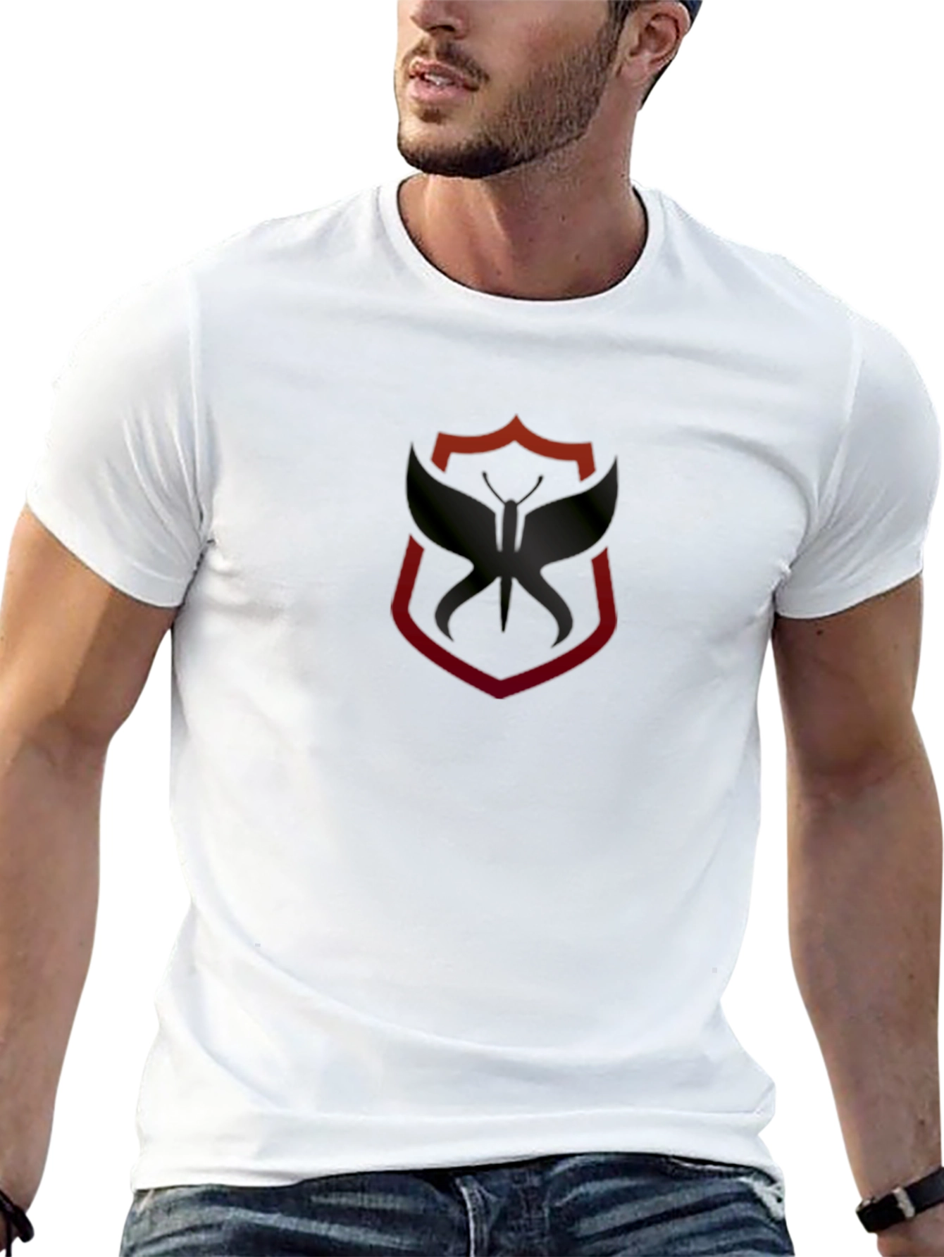 Modern Black T-Shirt with Shield & Phoenix Graphic