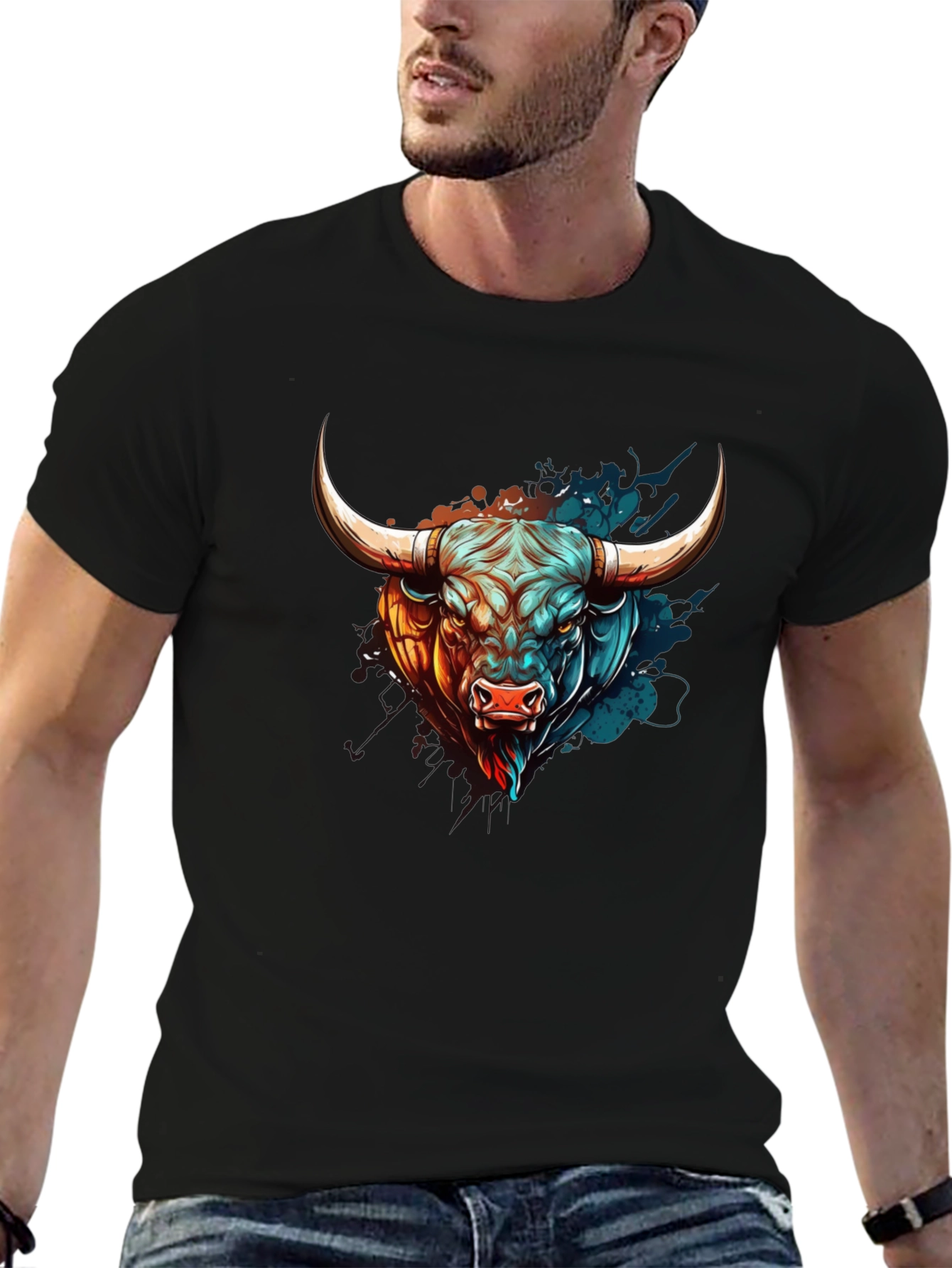 Bull Graphic Print T-Shirt - Mens Black Tee