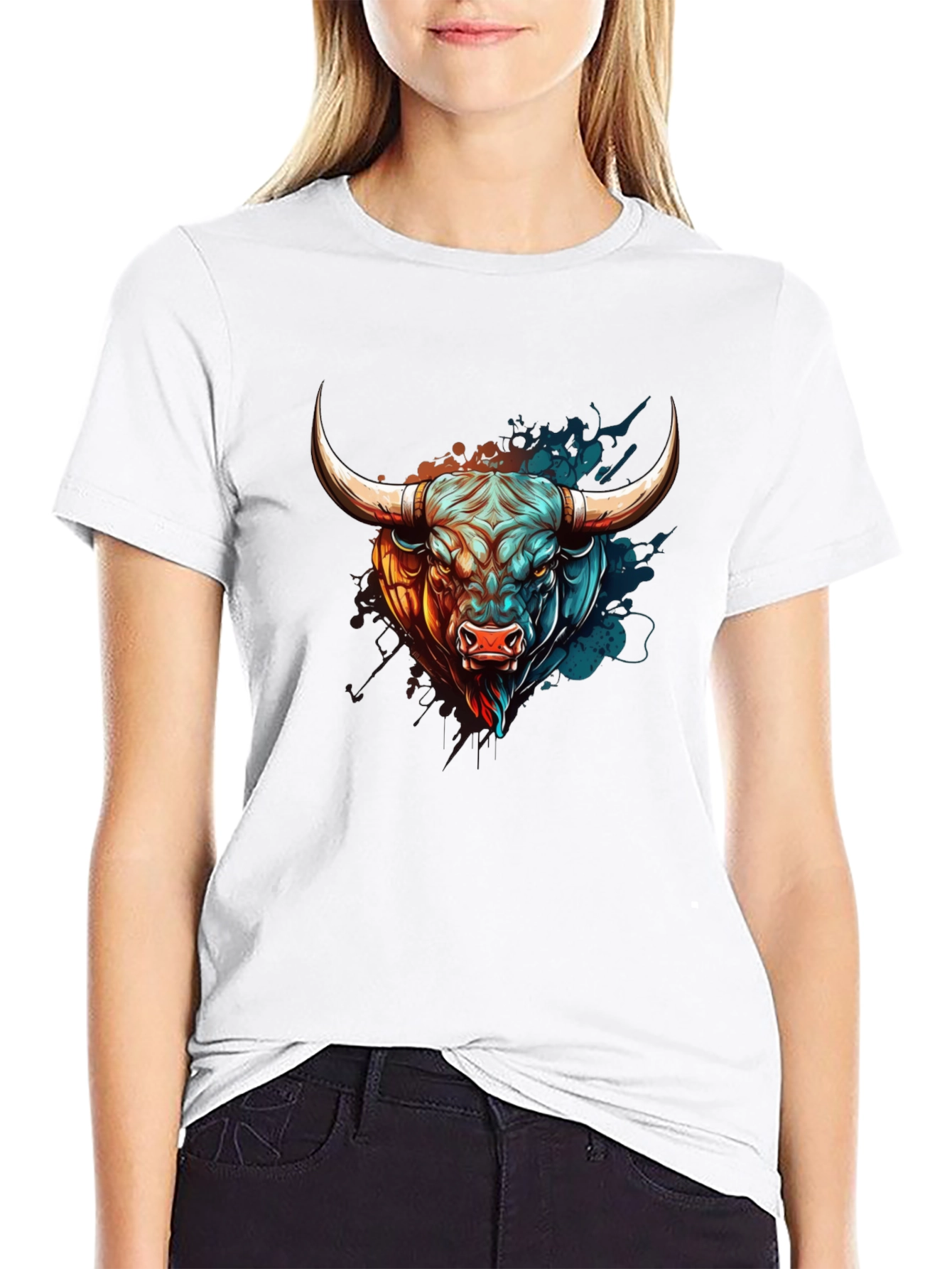 Bull Graphic Print T-Shirt - Mens Black Tee