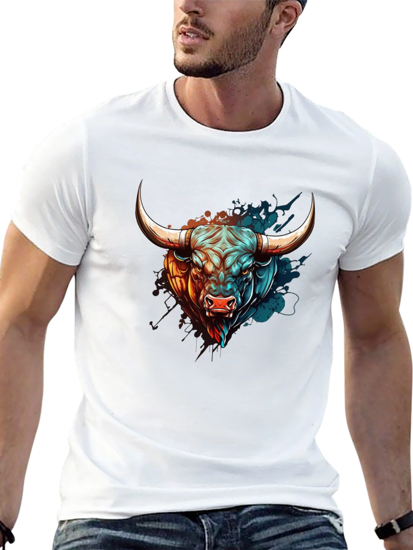 Bull Graphic Print T-Shirt - Mens Black Tee